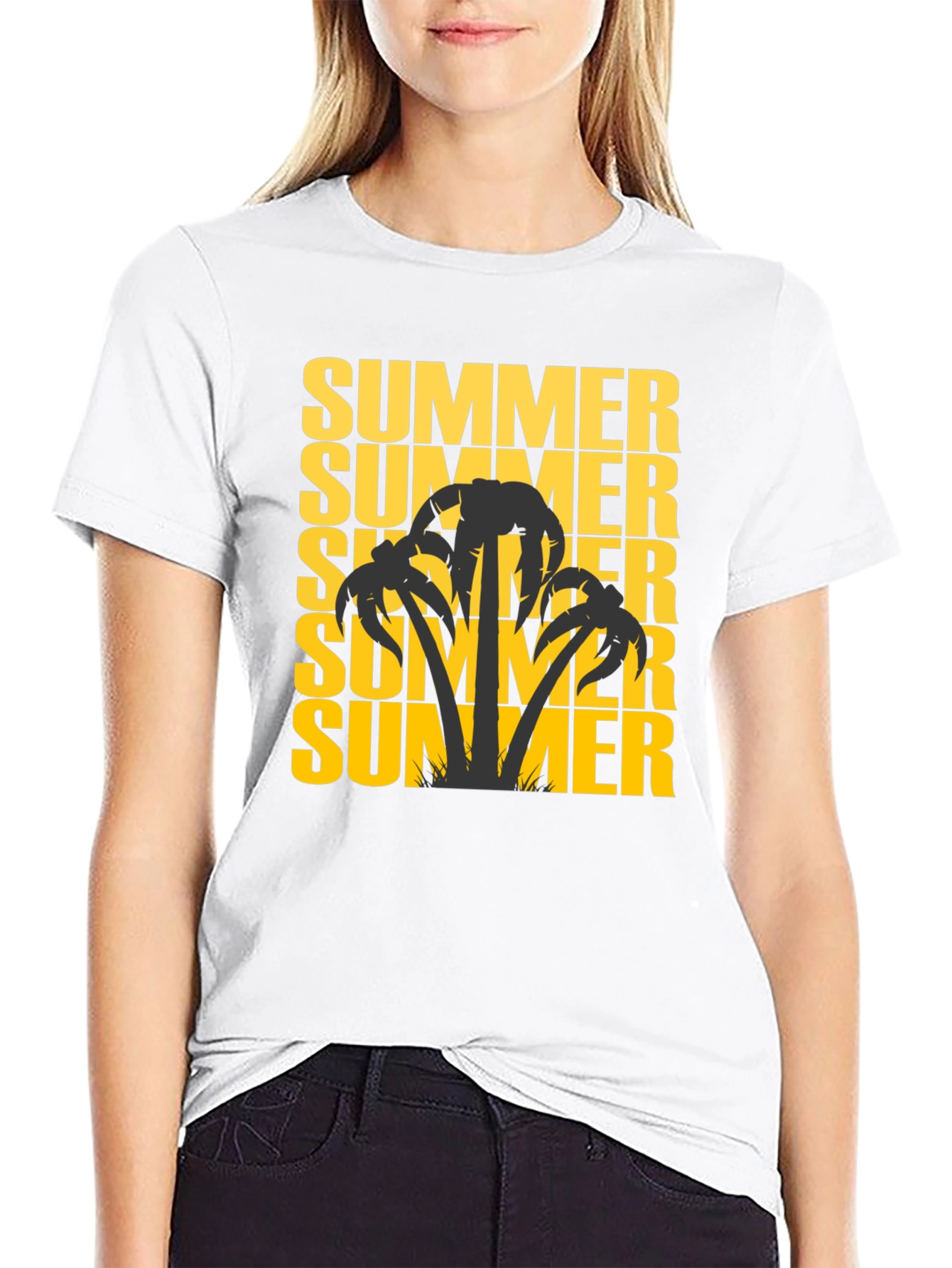 Summer Palm Tree Graphic Tee - Black Cotton T-Shirt