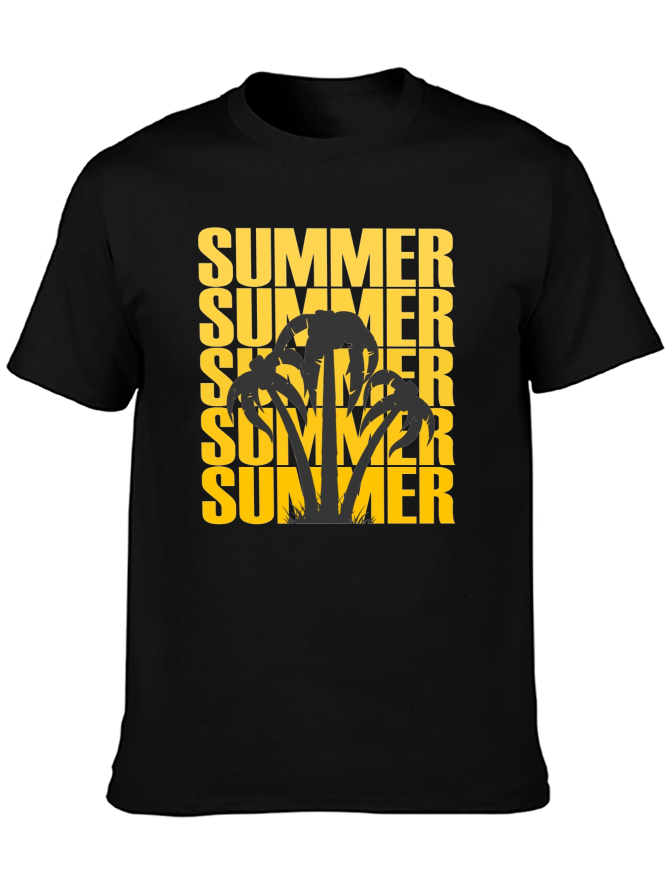 Summer Palm Tree Graphic Tee - Black Cotton T-Shirt