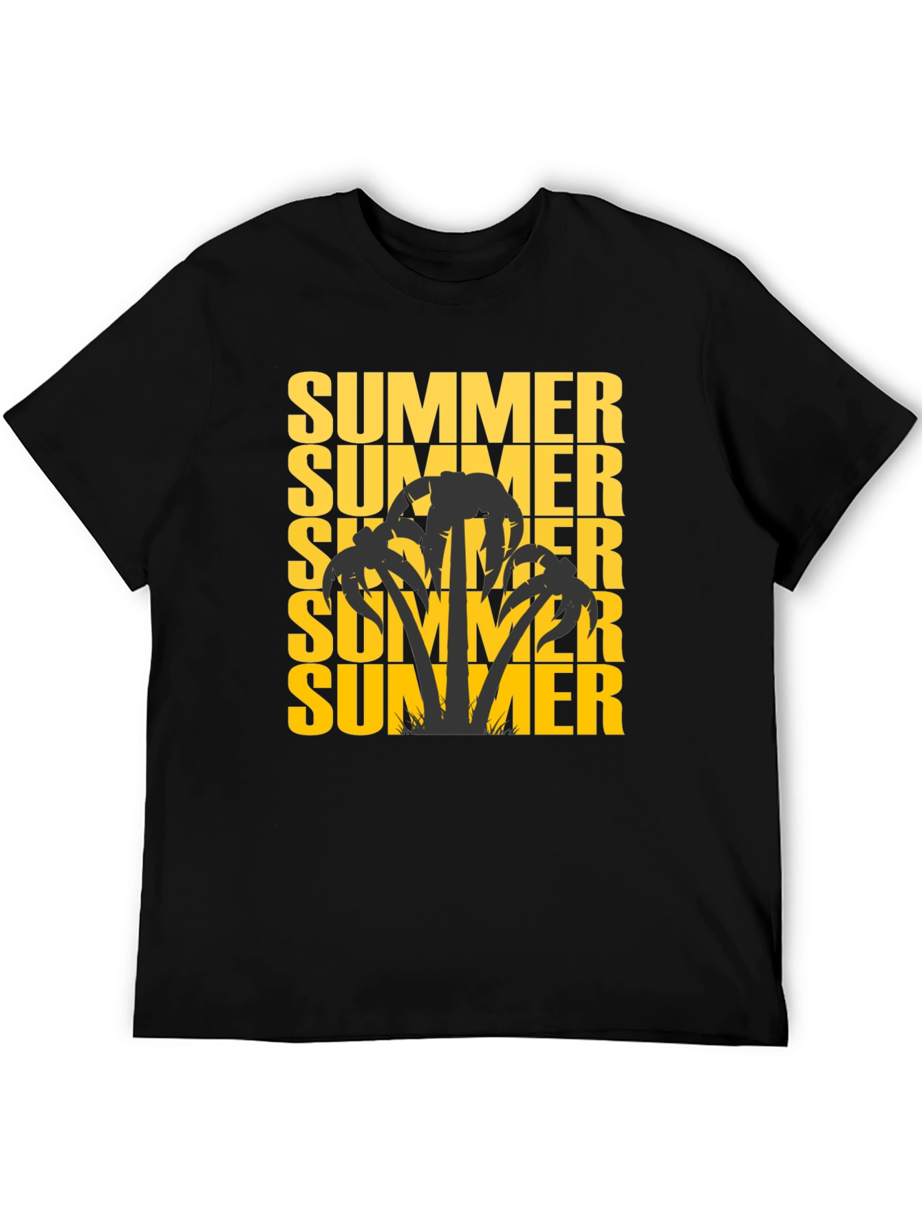 Summer Palm Tree Graphic Tee - Black Cotton T-Shirt