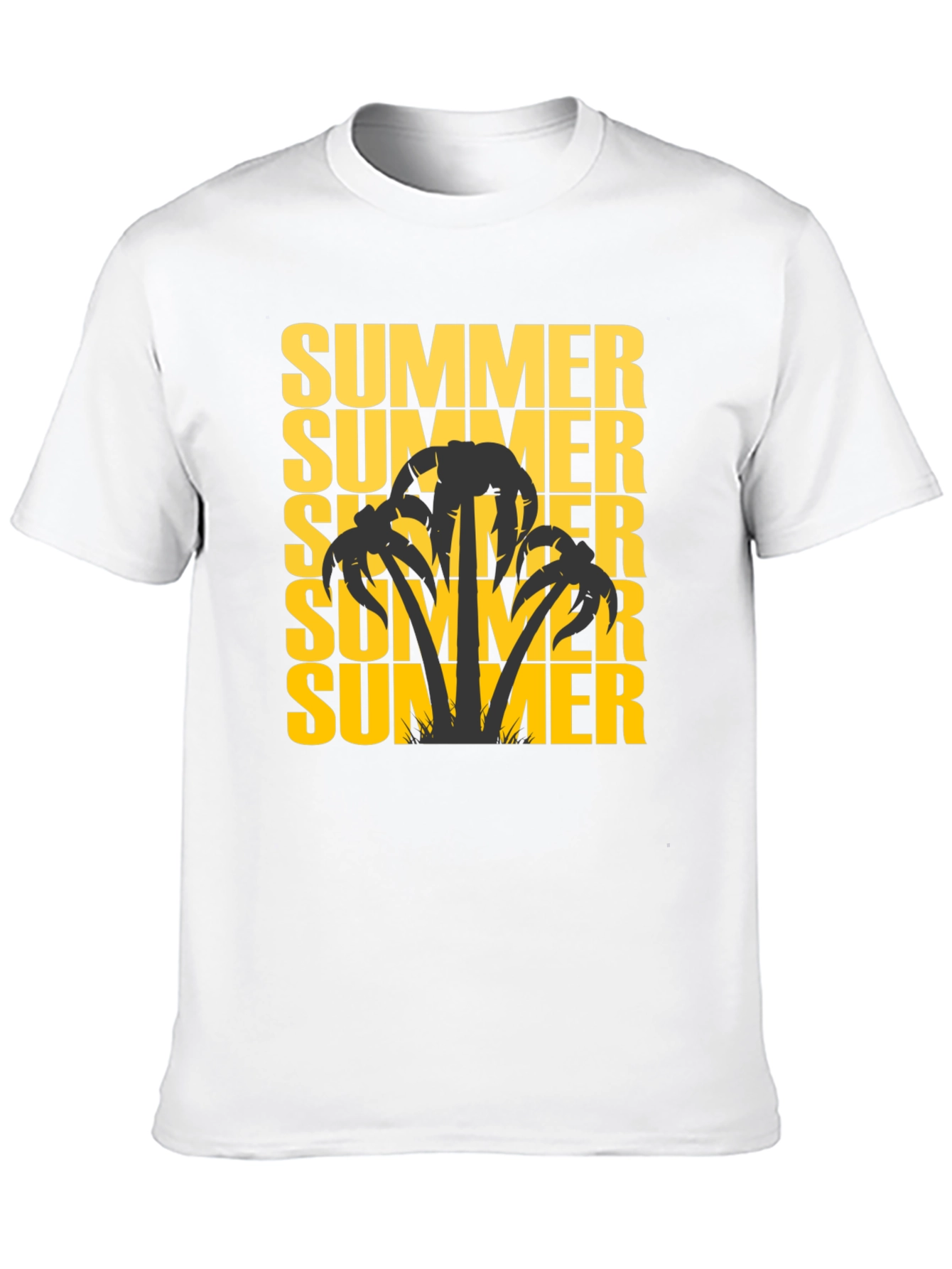 Summer Palm Tree Graphic Tee - Black Cotton T-Shirt