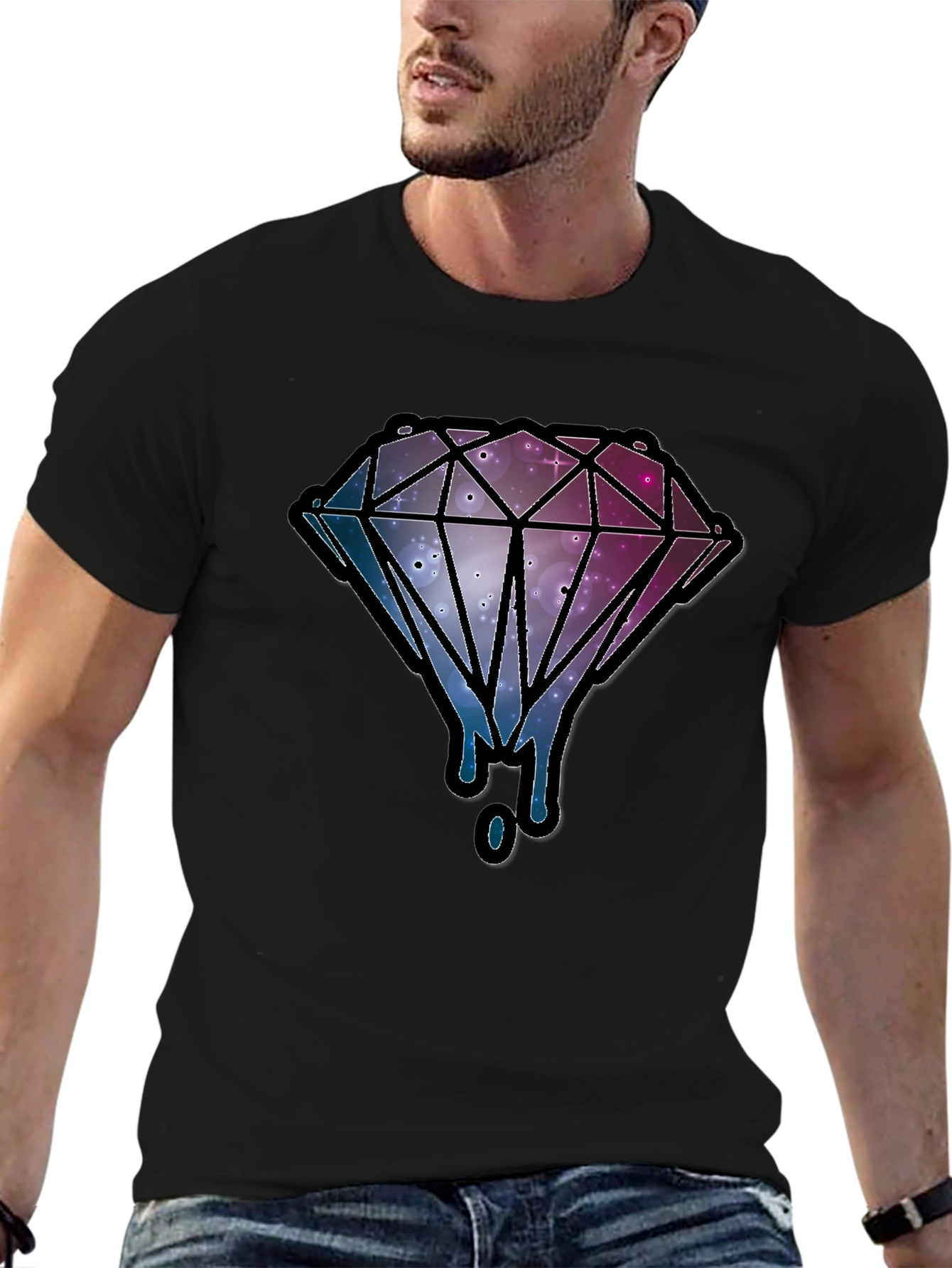 Galaxy Diamond Dripping Graphic Black T-Shirt