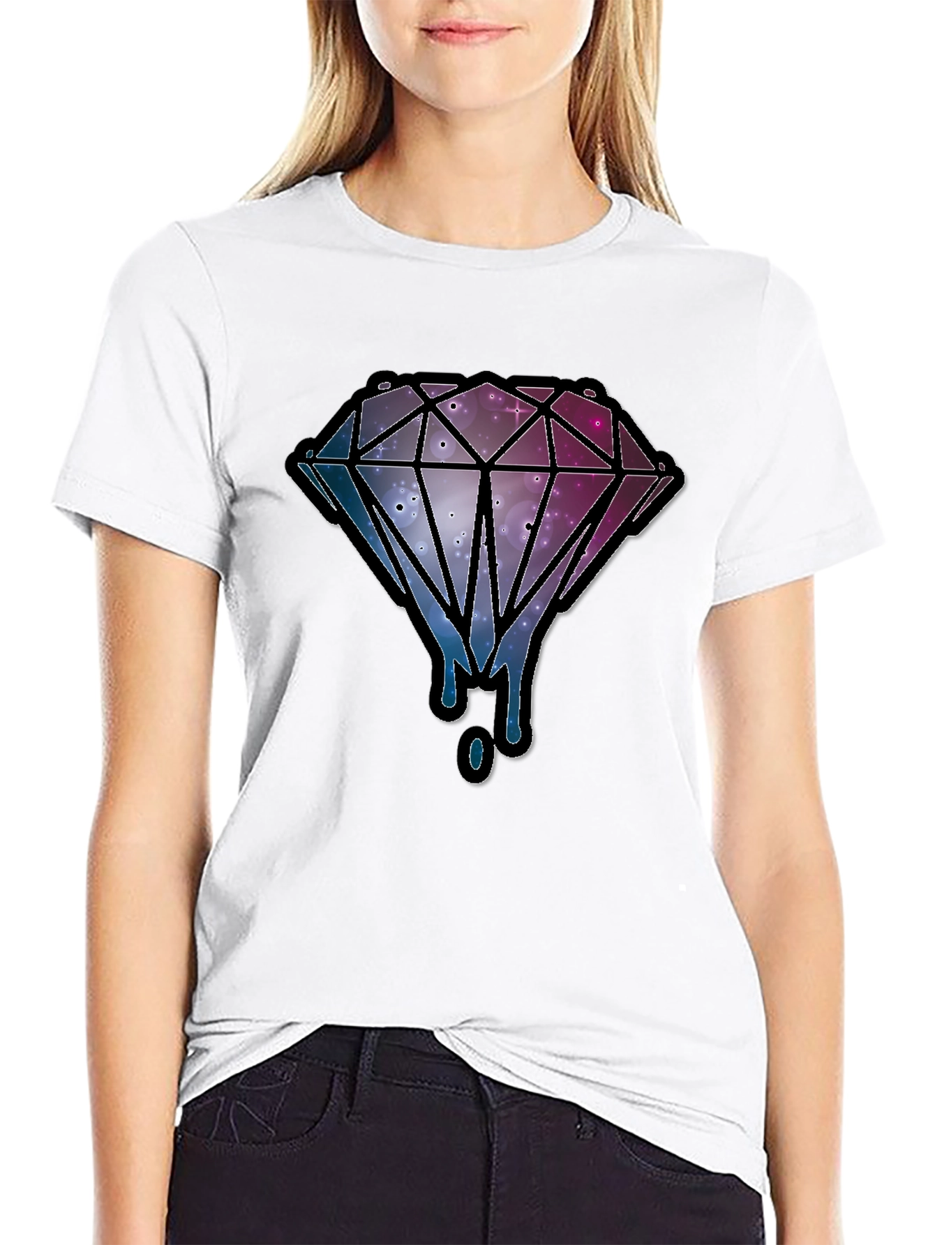 Galaxy Diamond Dripping Graphic Black T-Shirt