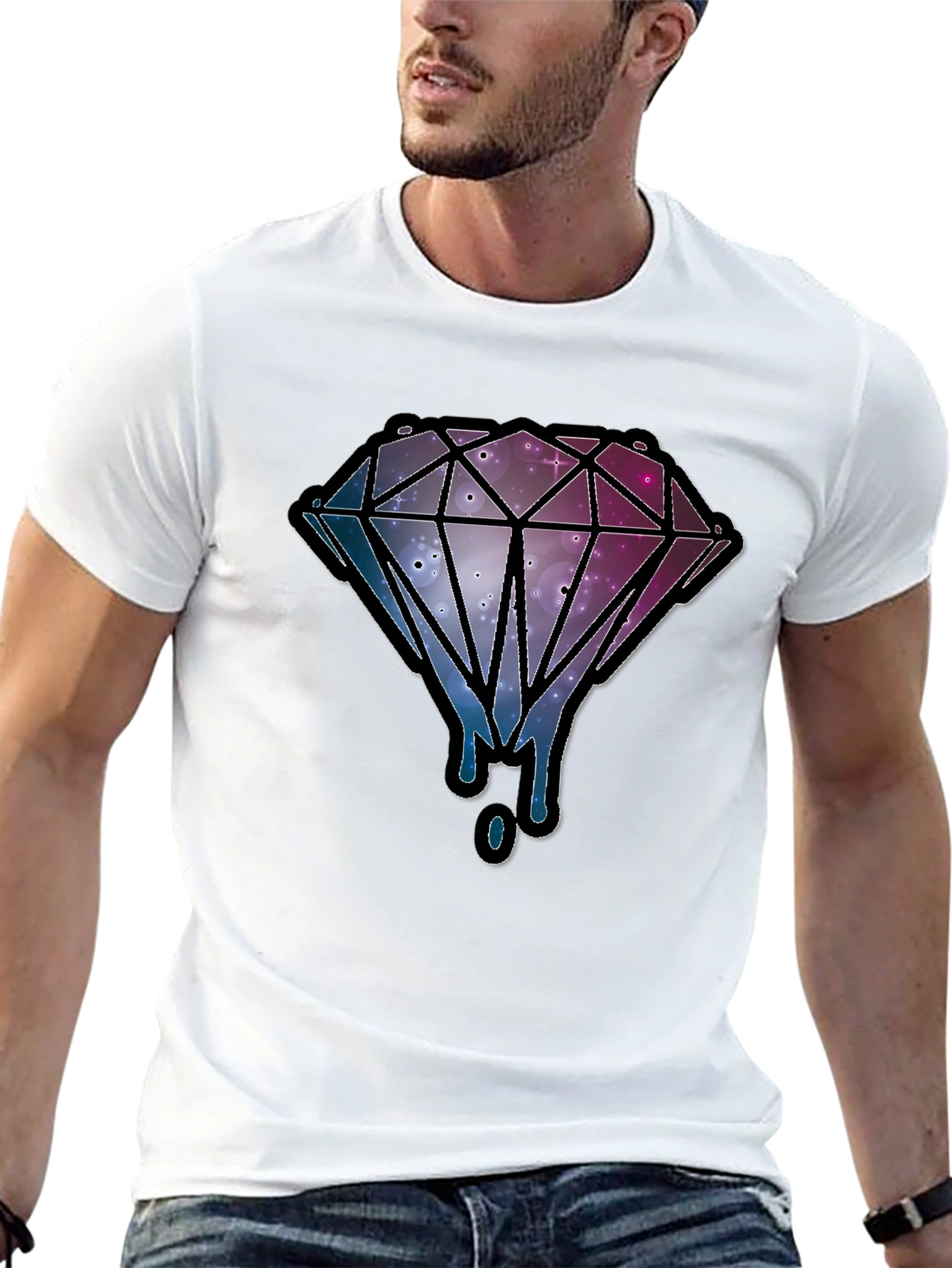 Galaxy Diamond Dripping Graphic Black T-Shirt