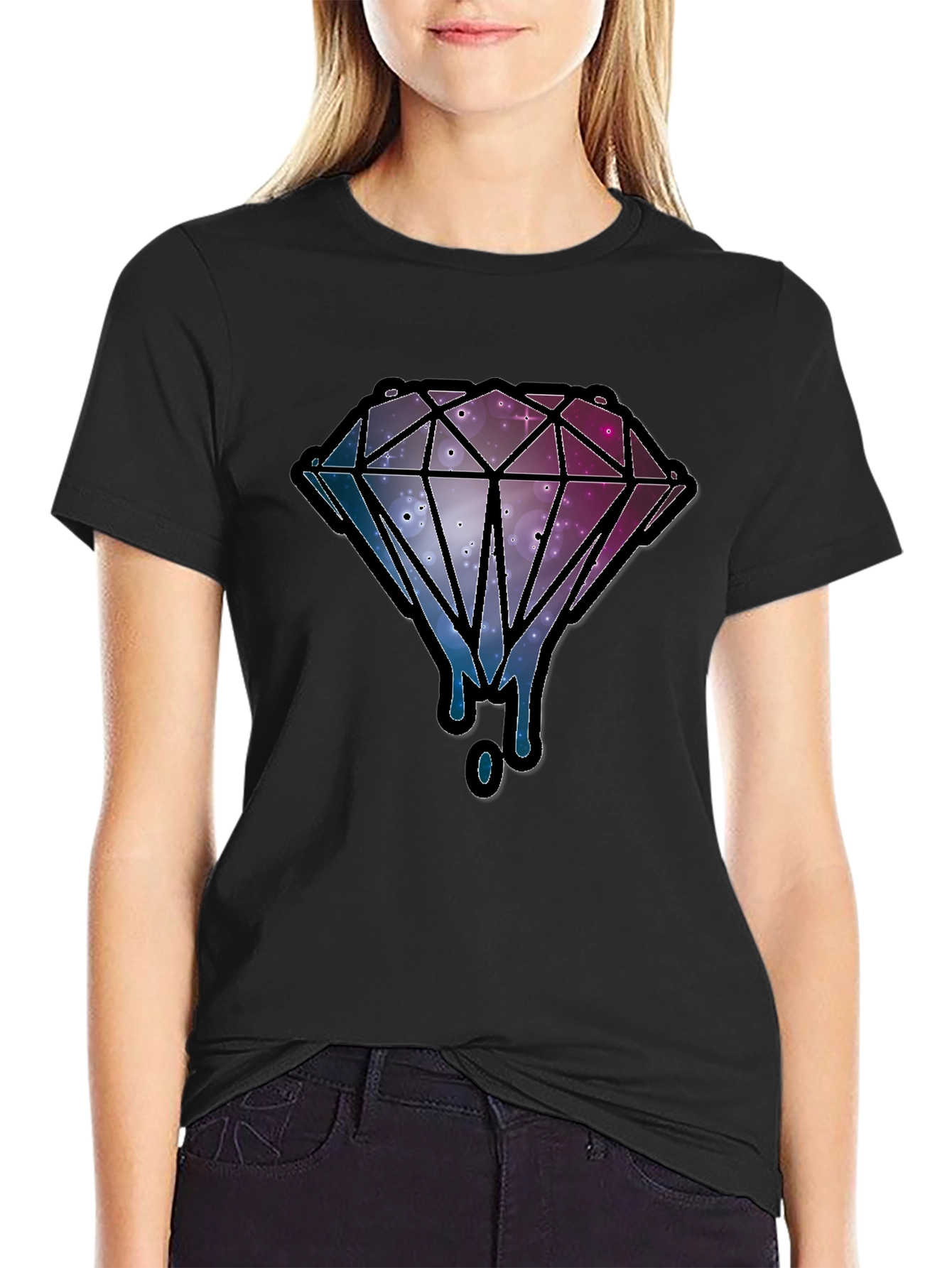 Galaxy Diamond Dripping Graphic Black T-Shirt