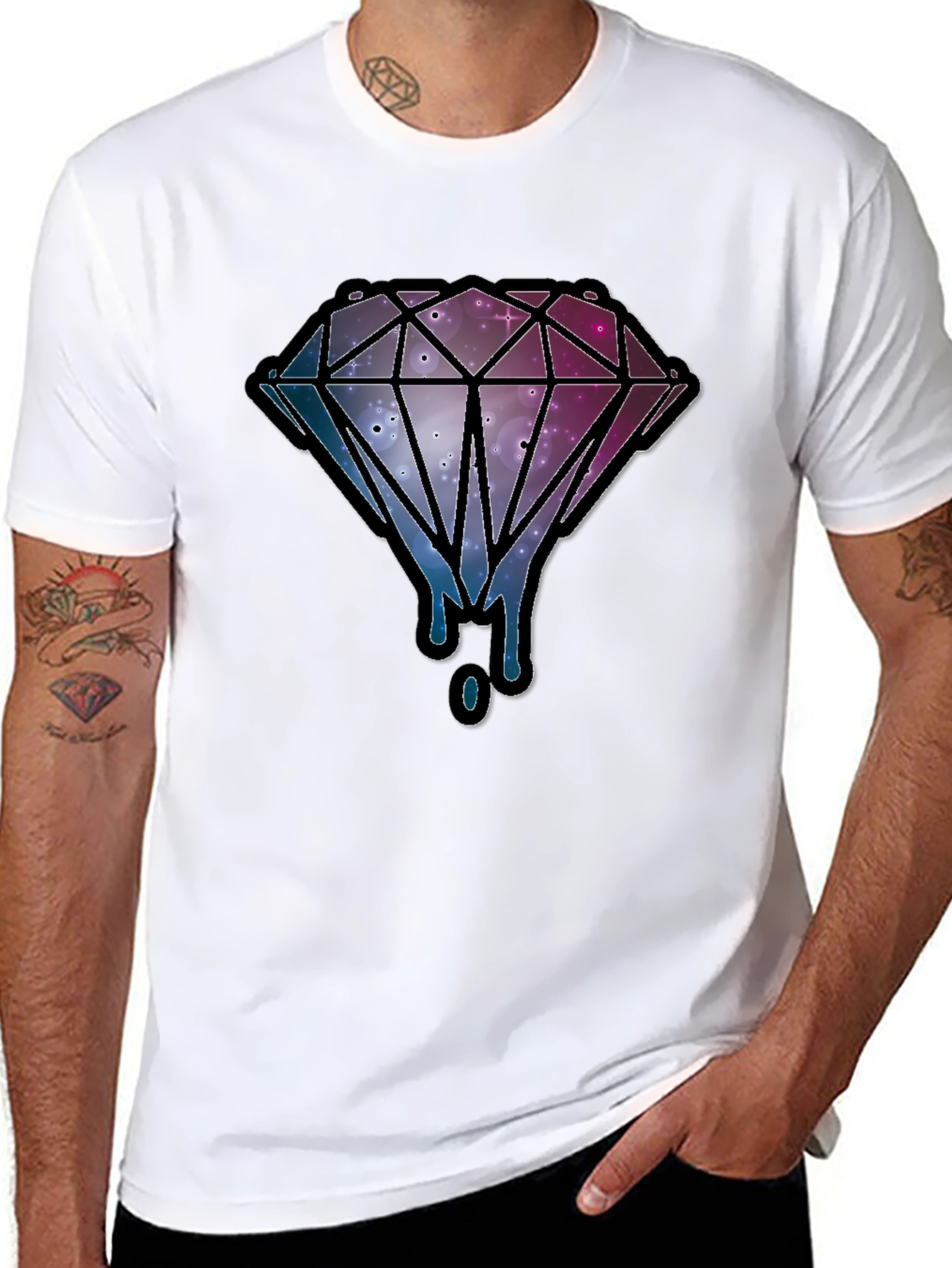 Galaxy Diamond Dripping Graphic Black T-Shirt