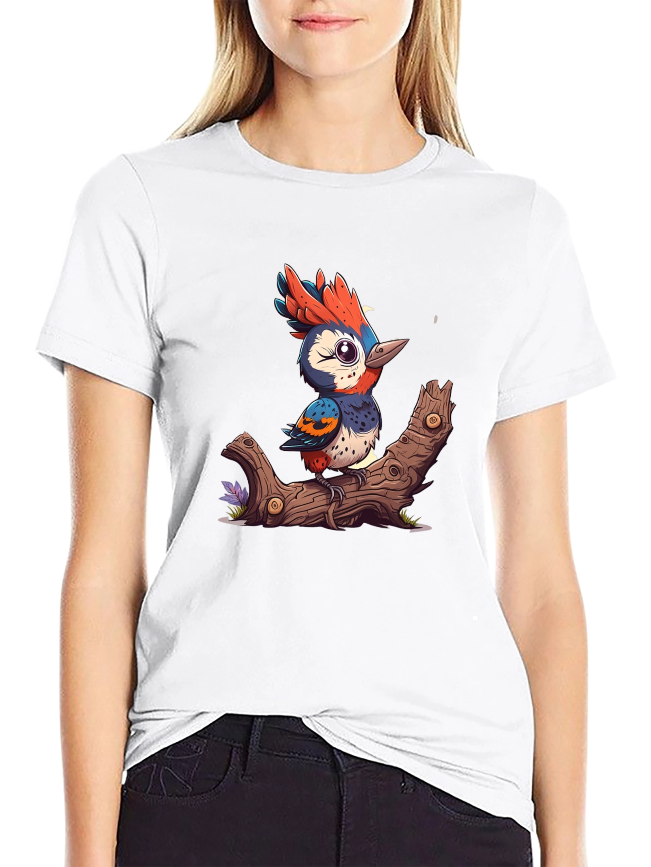 Cartoon Bird on Branch T-Shirt
