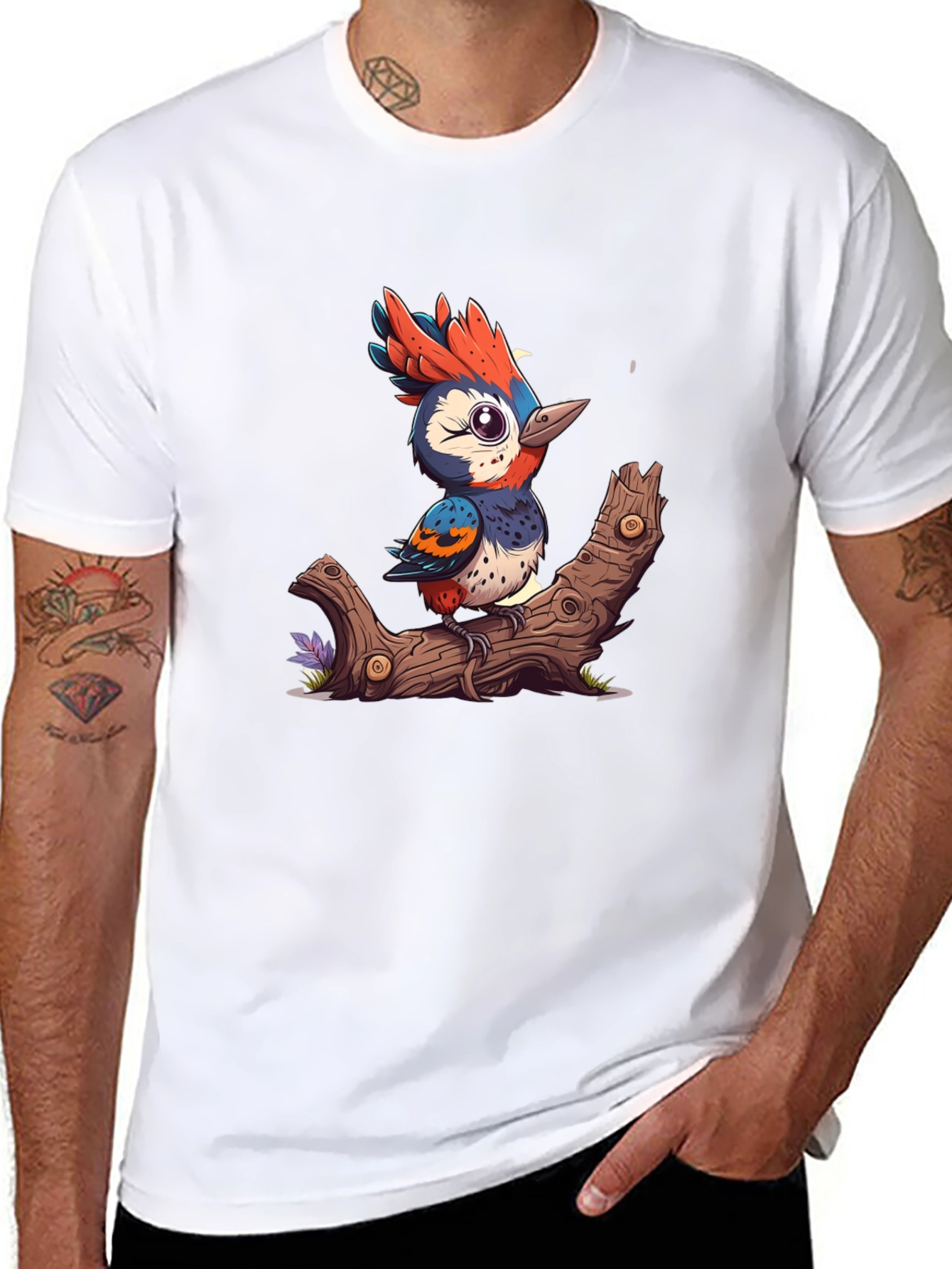 Cartoon Bird on Branch T-Shirt