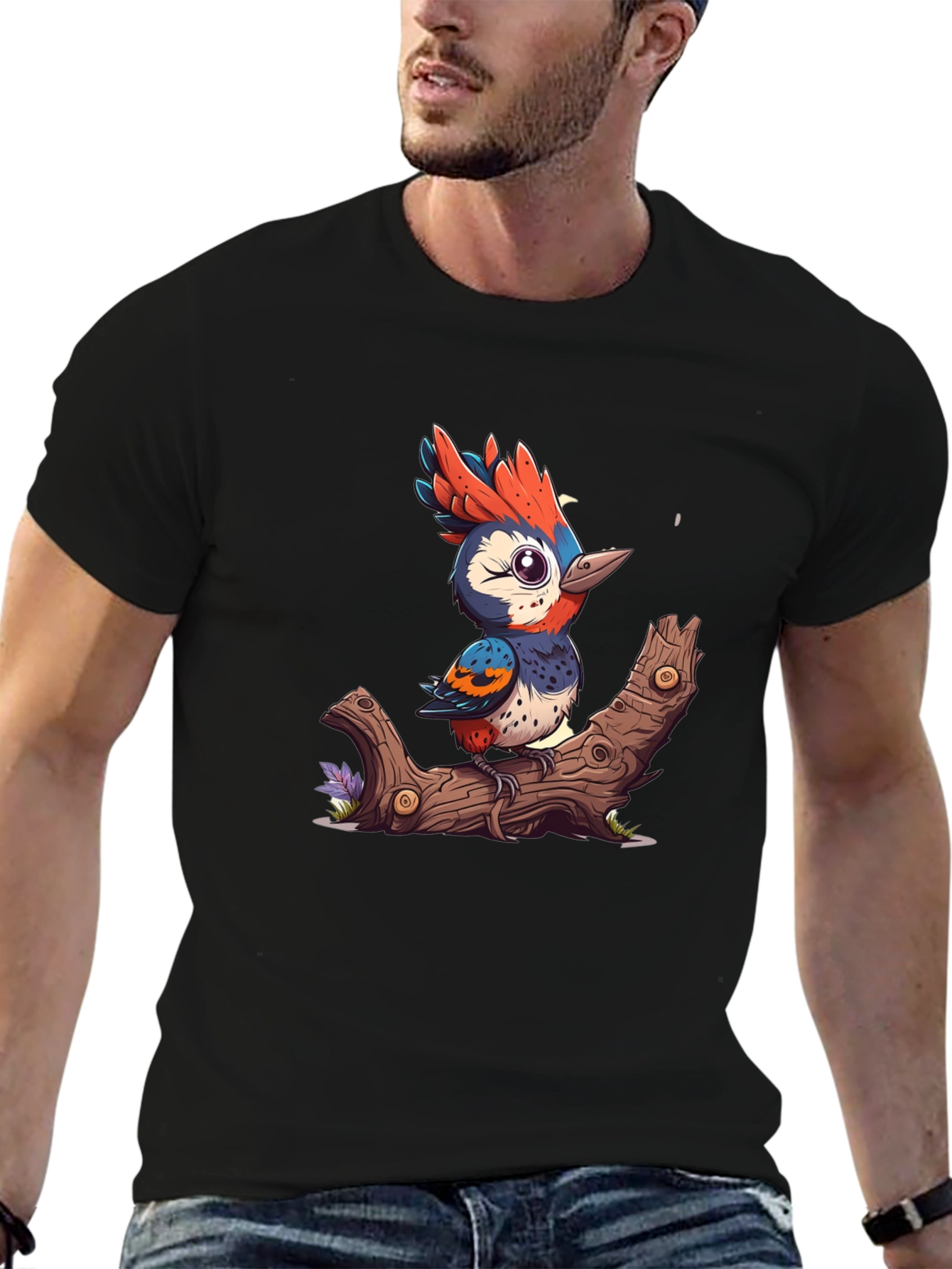 Cartoon Bird on Branch T-Shirt