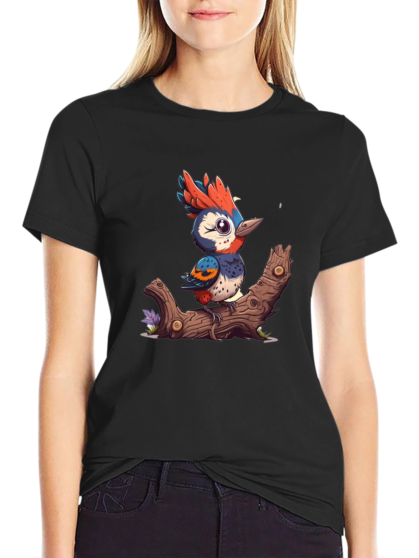 Cartoon Bird on Branch T-Shirt