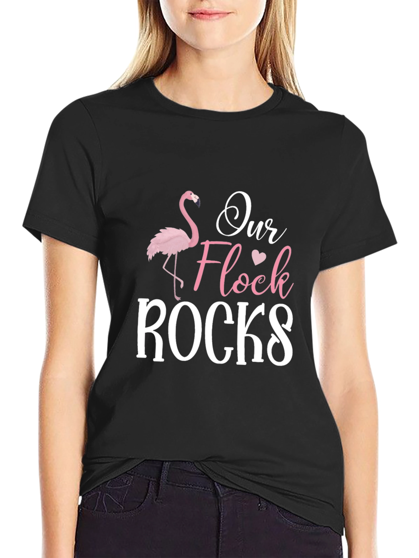 Our Flock Rocks Flamingo Graphic T-Shirt