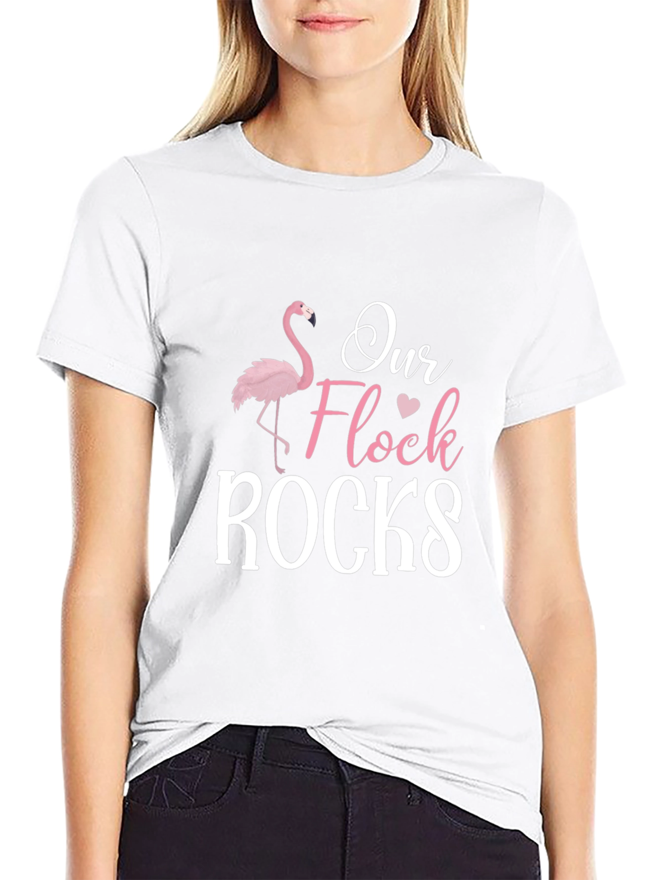 Our Flock Rocks Flamingo Graphic T-Shirt