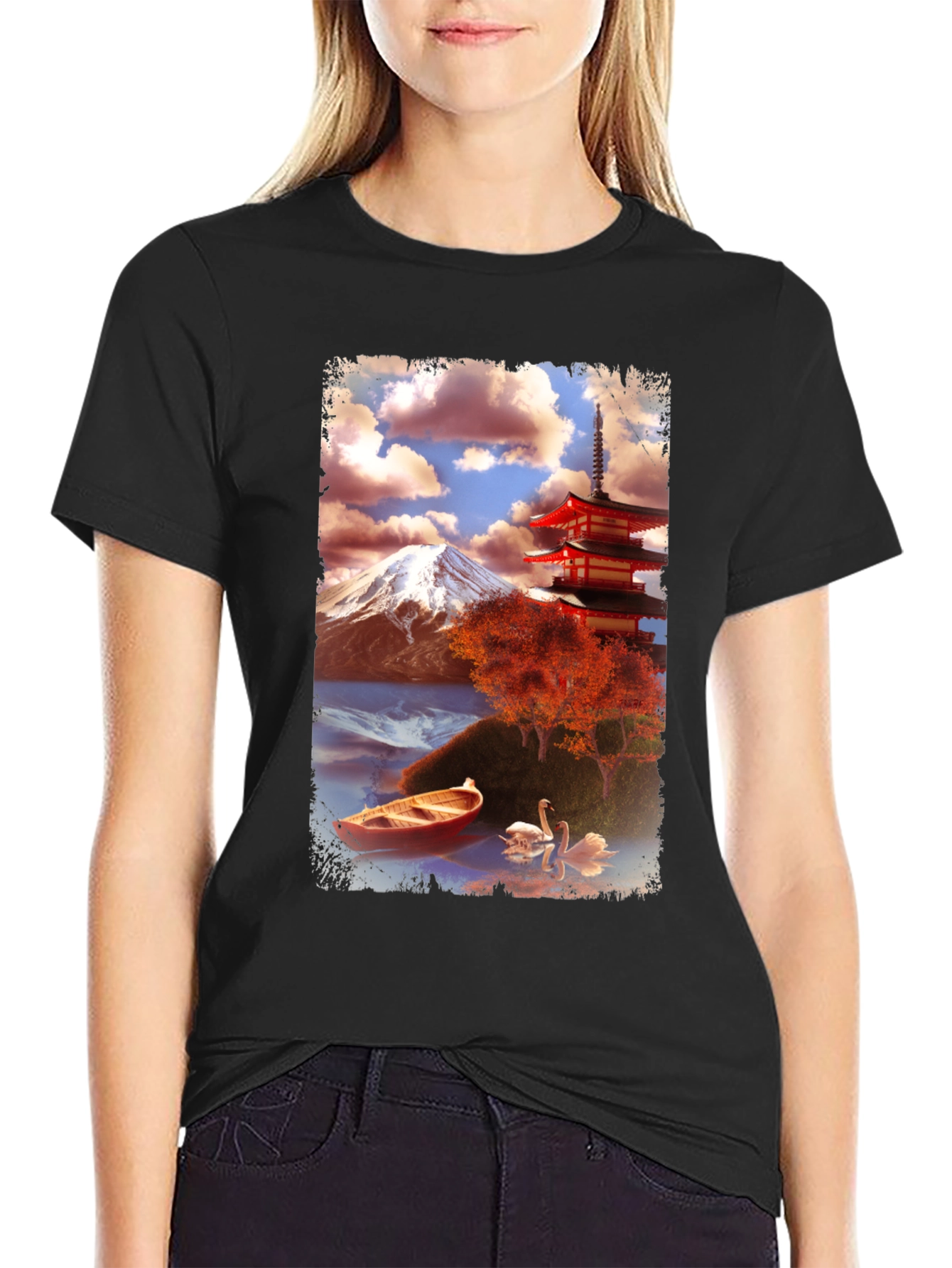 Scenic Japan Graphic Tee - Mount Fuji & Pagoda