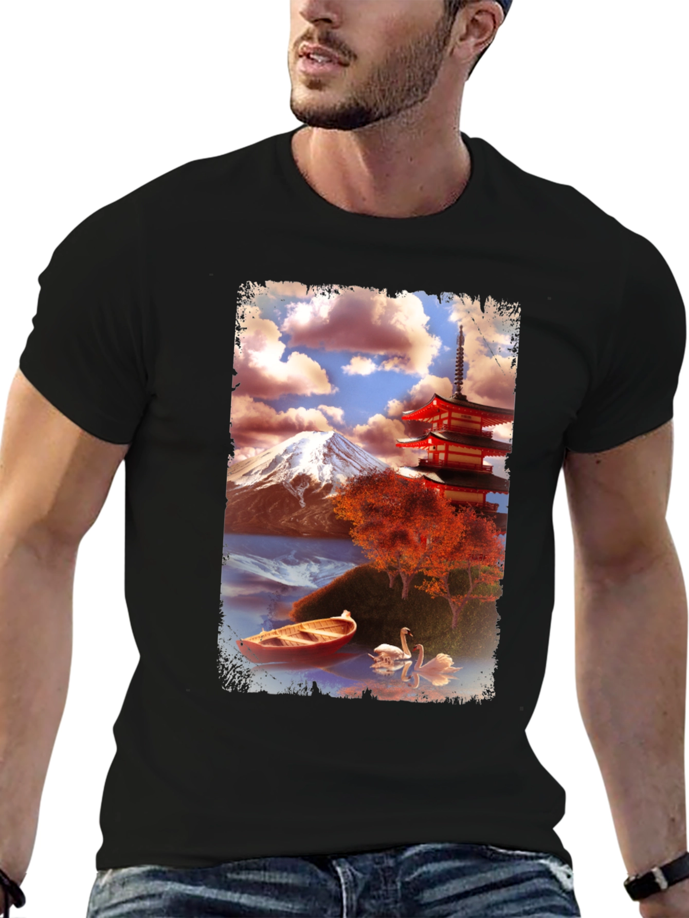 Scenic Japan Graphic Tee - Mount Fuji & Pagoda