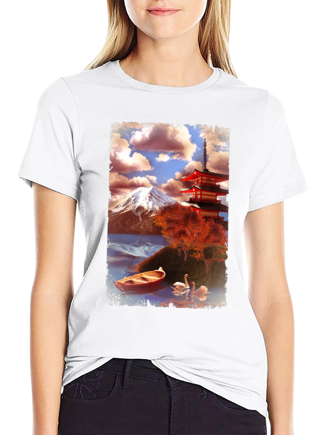 Scenic Japan Graphic Tee - Mount Fuji & Pagoda