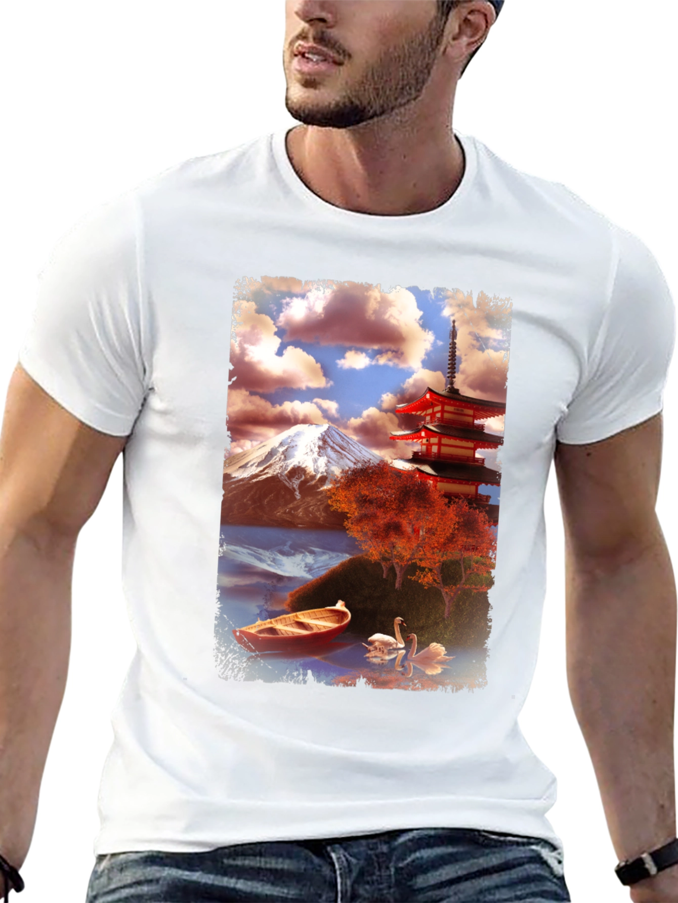 Scenic Japan Graphic Tee - Mount Fuji & Pagoda