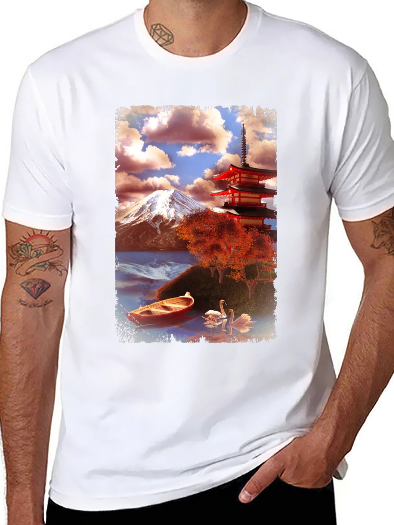 Scenic Japan Graphic Tee - Mount Fuji & Pagoda
