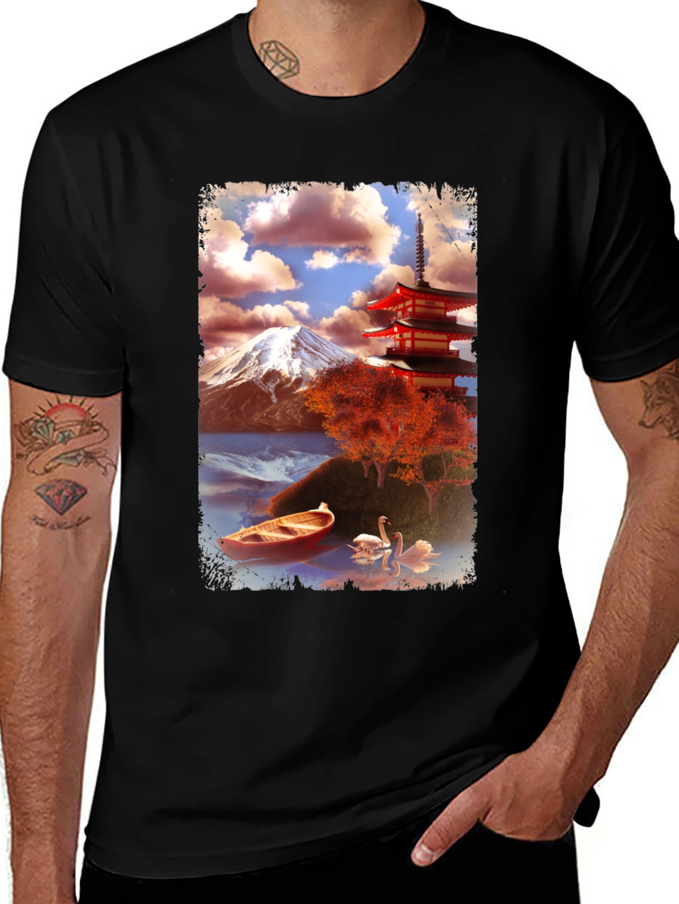 Scenic Japan Graphic Tee - Mount Fuji & Pagoda