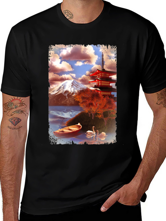 Scenic Japan Graphic Tee - Mount Fuji & Pagoda