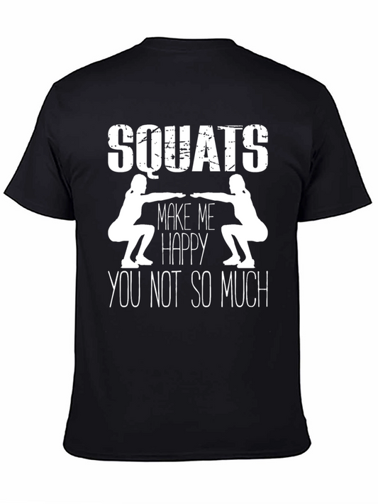 Squats Make Me Happy Graphic Tee - Black Cotton Fitness Shirt