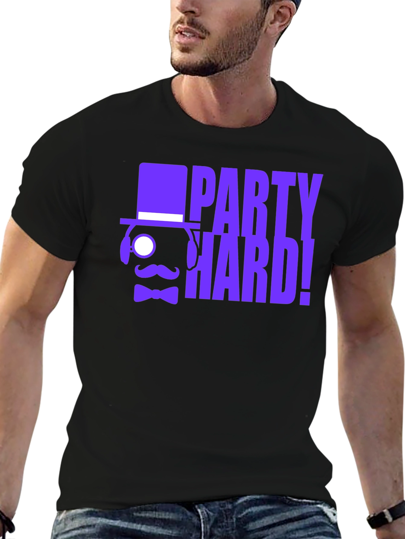 Party Hard! Graphic Print Black T-Shirt