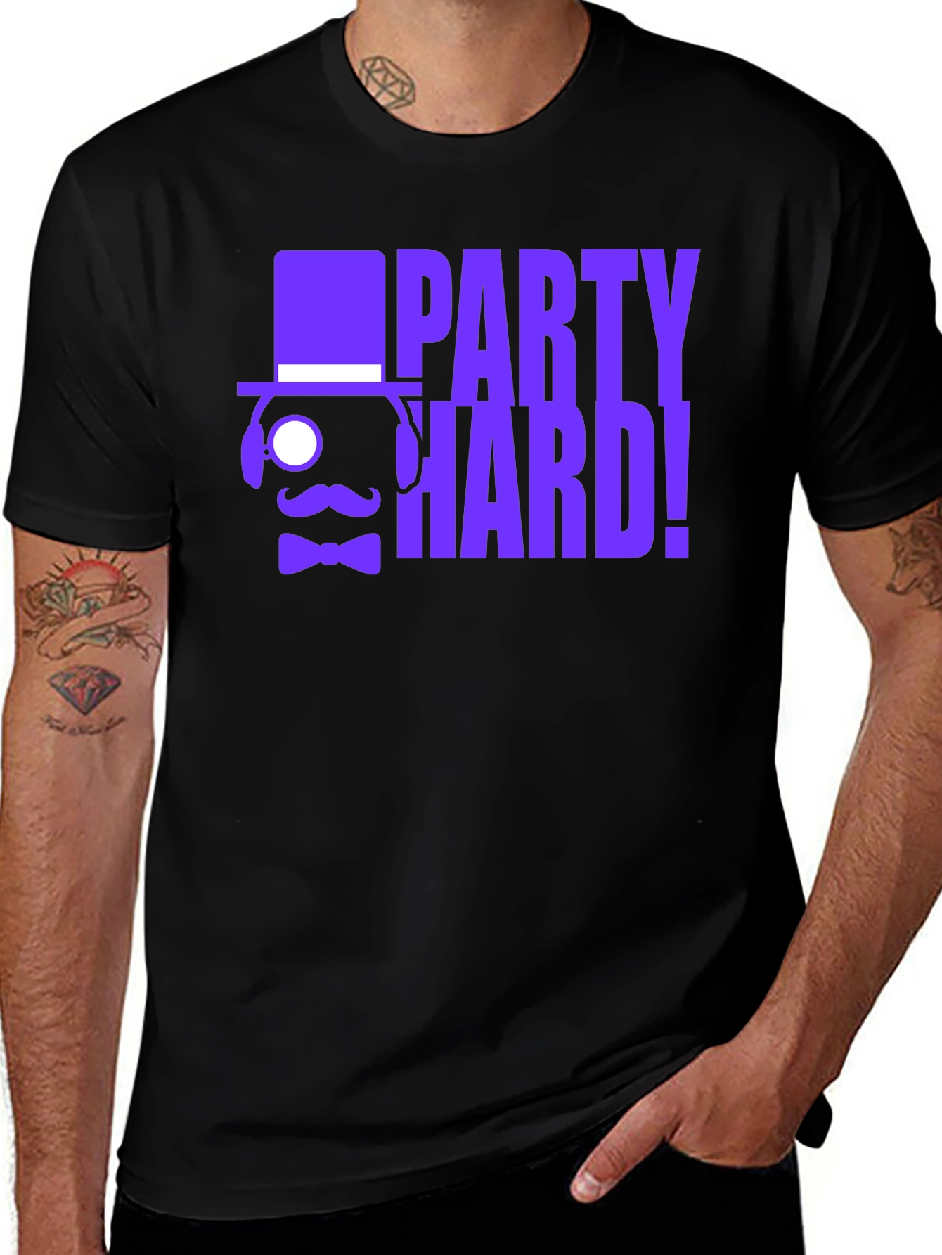 Party Hard! Graphic Print Black T-Shirt