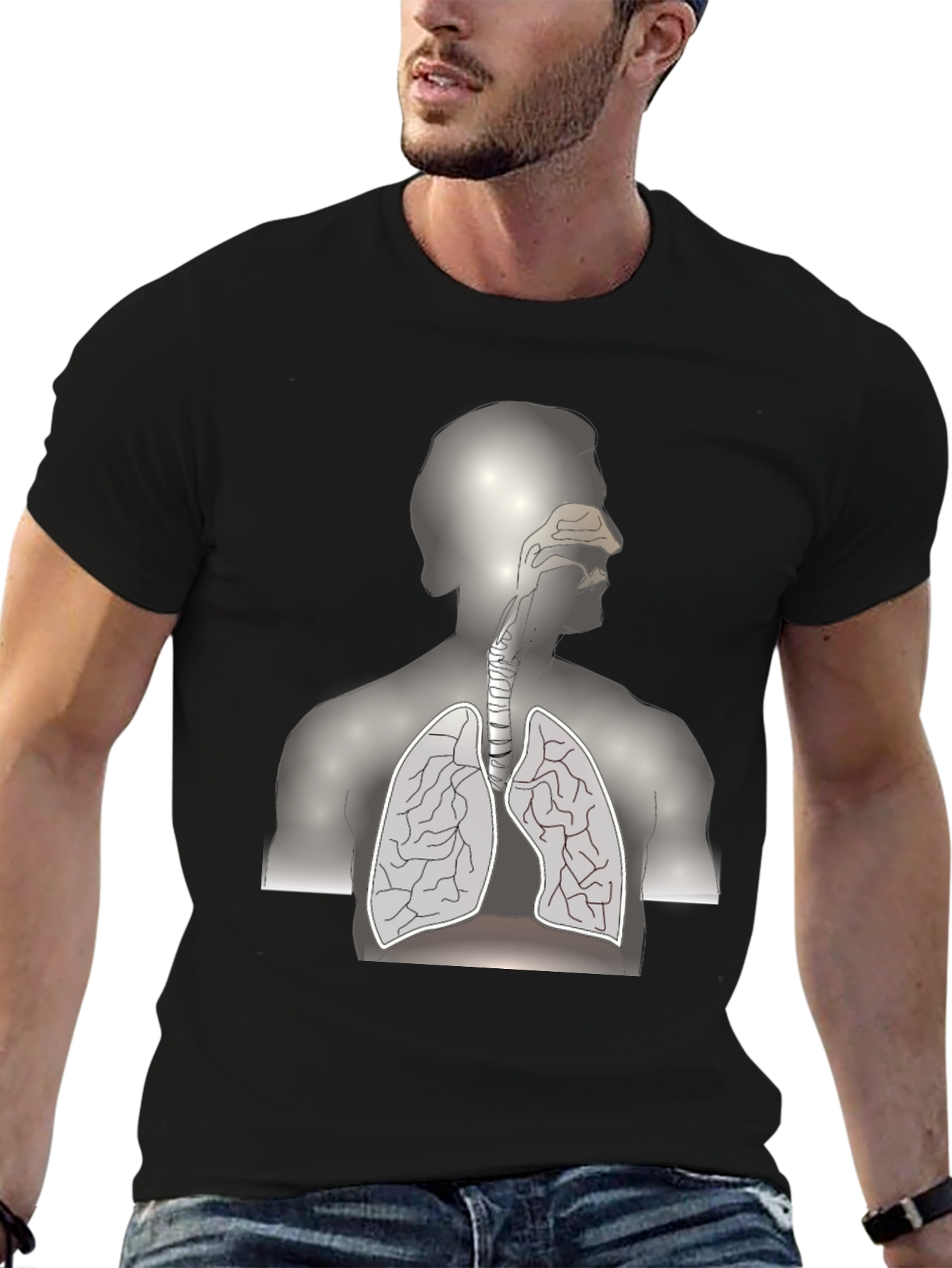Anatomical Lungs Print Black T-Shirt
