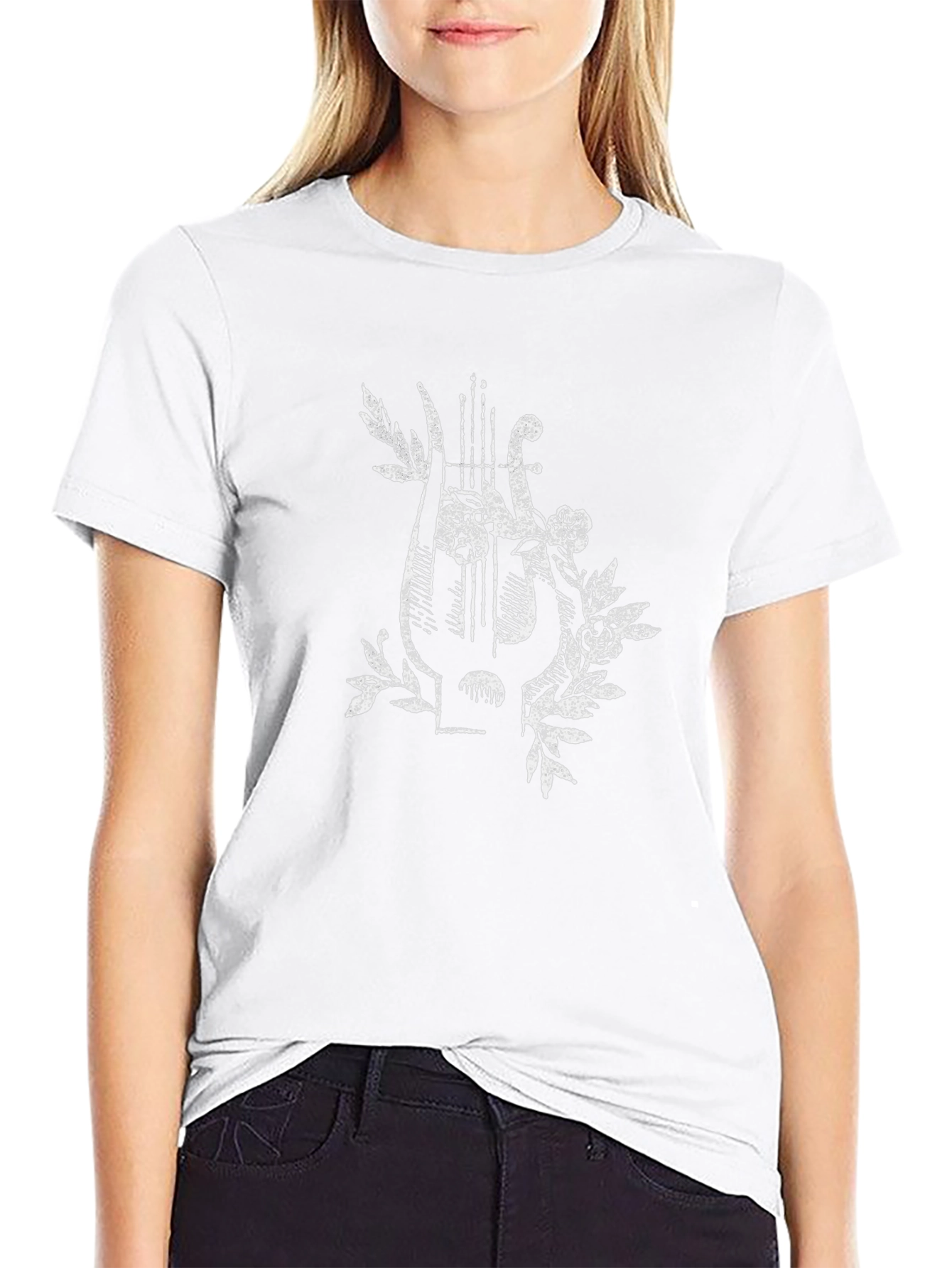 Floral Lyre Graphic Tee - Classic Black
