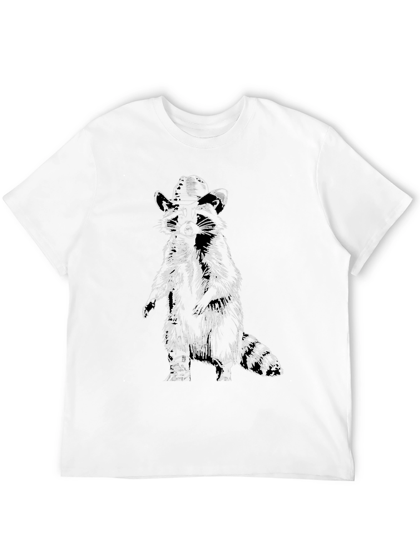 Cool Raccoon Cowboy Graphic Tee - Black Cotton T-Shirt