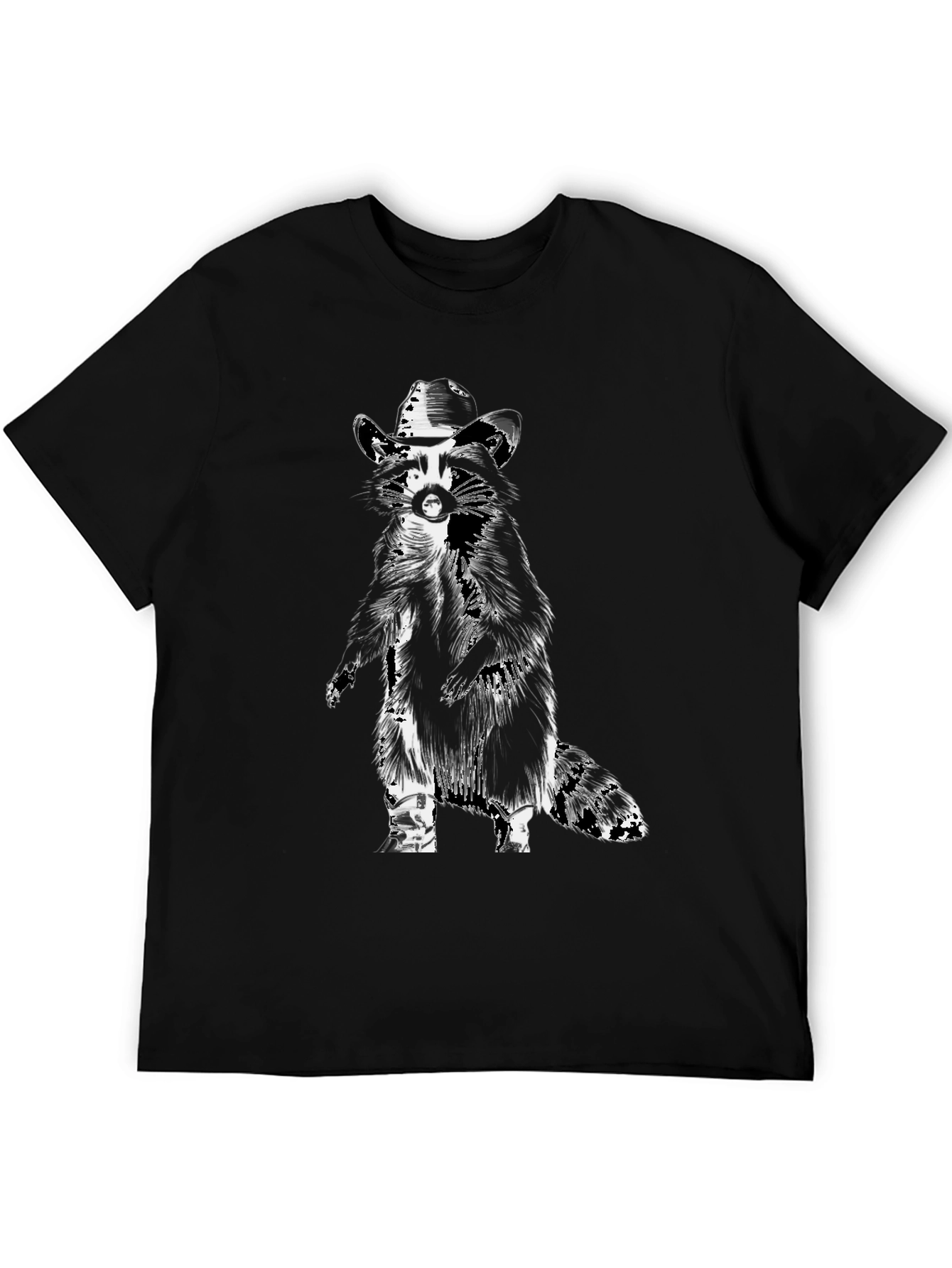 Cool Raccoon Cowboy Graphic Tee - Black Cotton T-Shirt