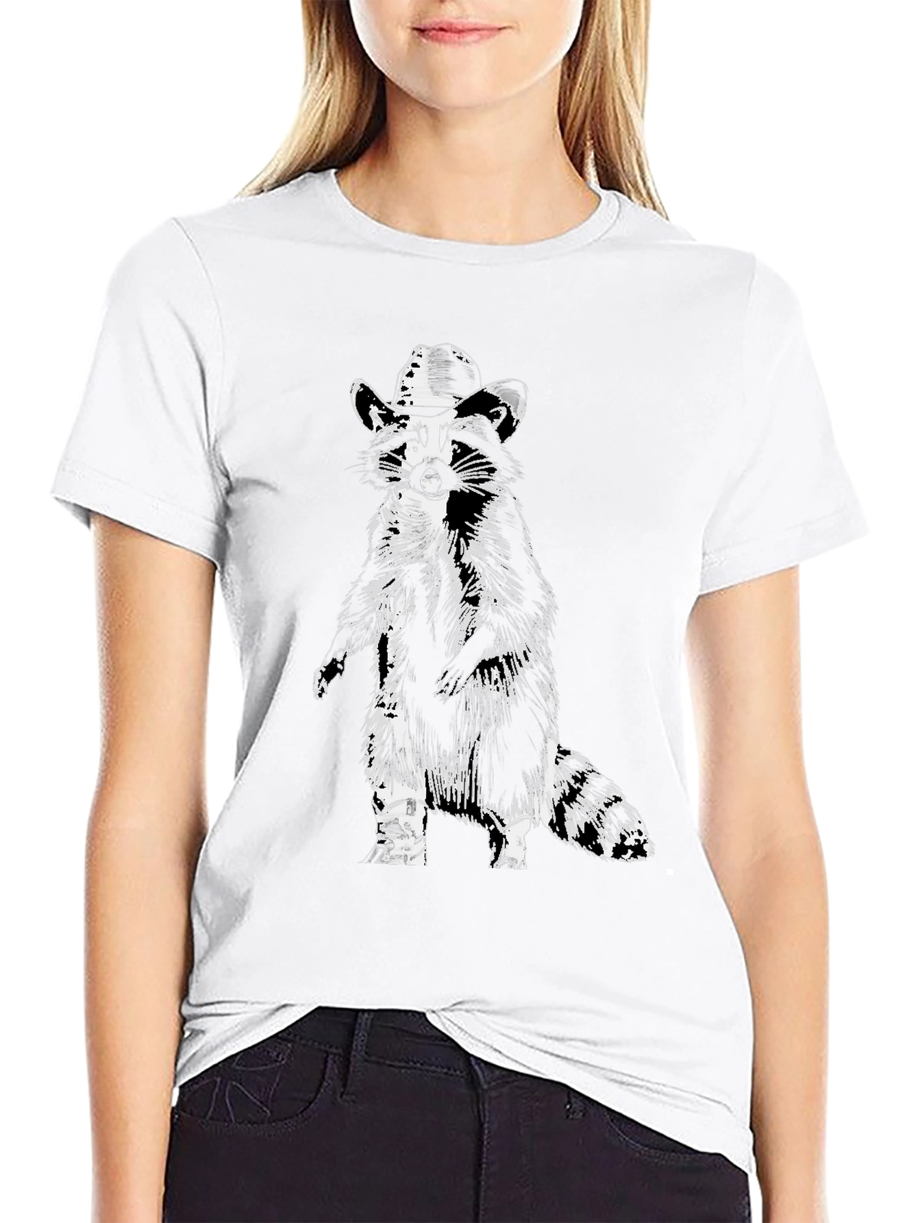 Cool Raccoon Cowboy Graphic Tee - Black Cotton T-Shirt