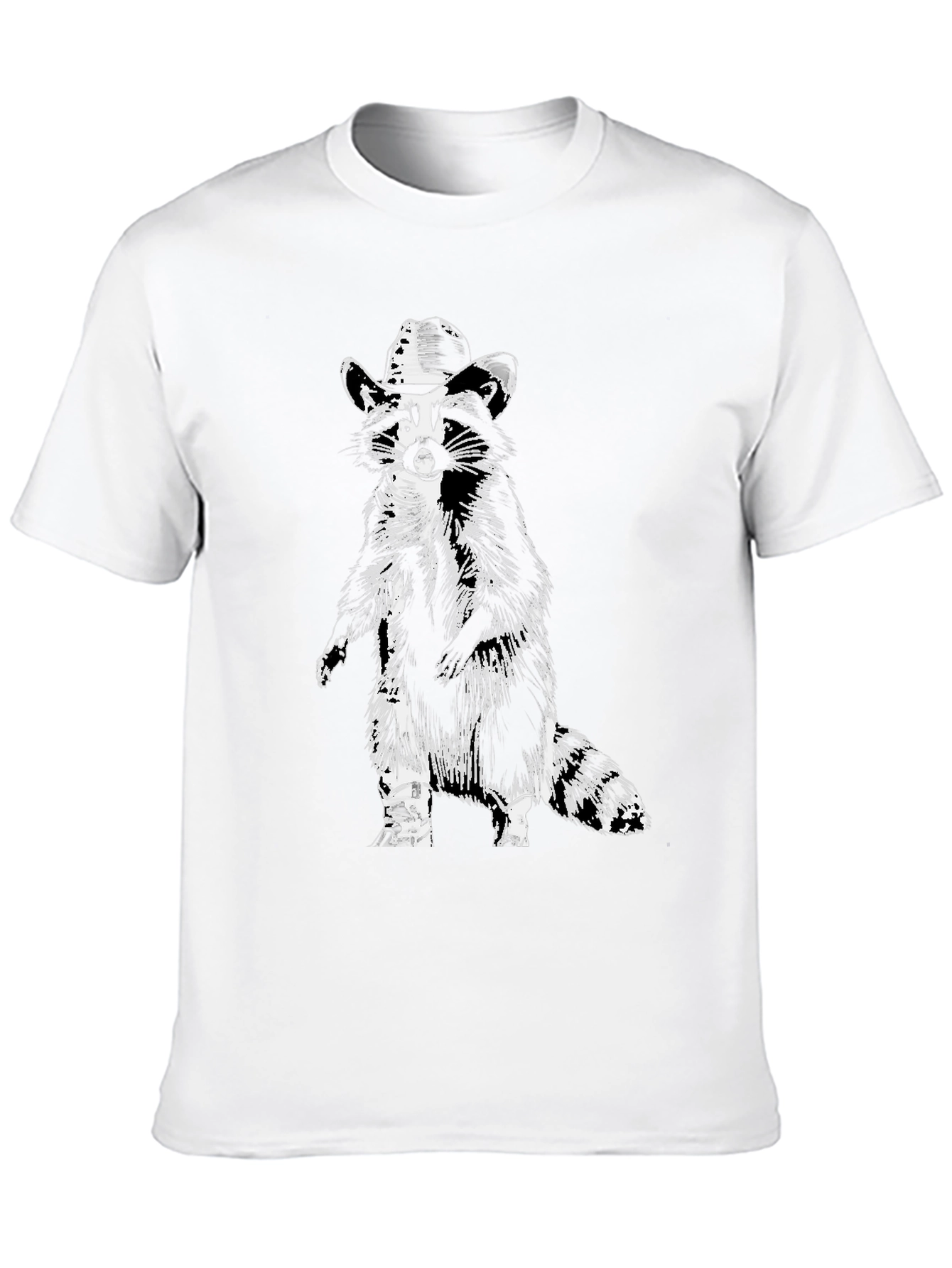 Cool Raccoon Cowboy Graphic Tee - Black Cotton T-Shirt
