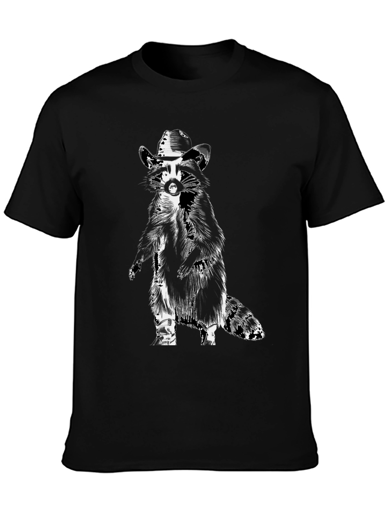 Cool Raccoon Cowboy Graphic Tee - Black Cotton T-Shirt