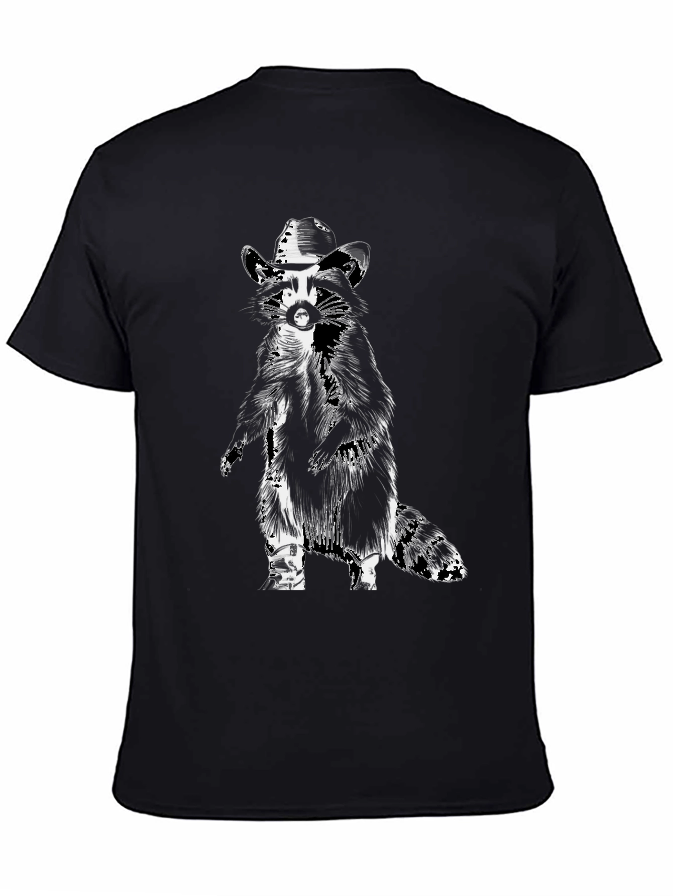 Cool Raccoon Cowboy Graphic Tee - Black Cotton T-Shirt