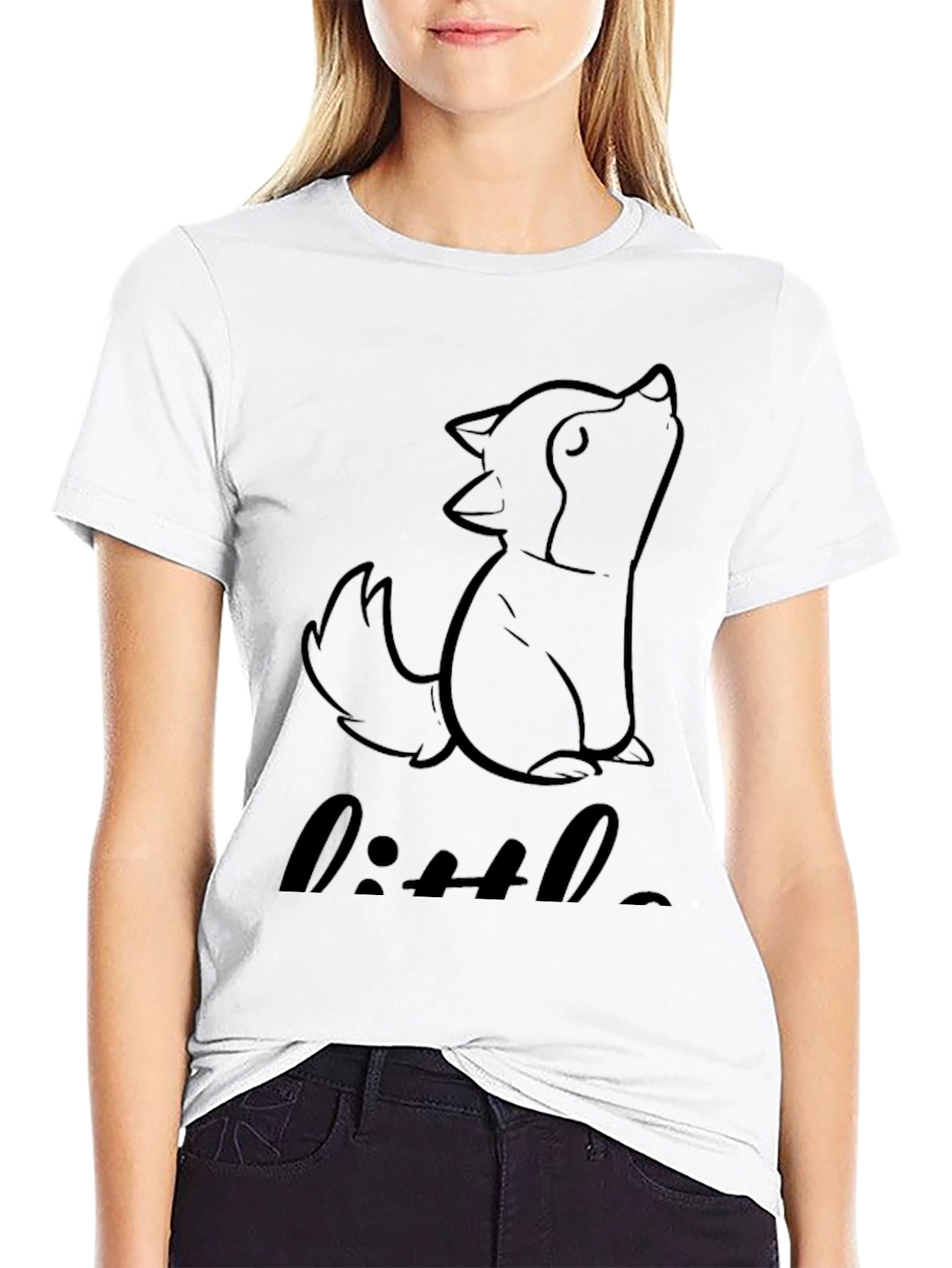 Little Wolf Graphic Tee - Black Cotton Blend
