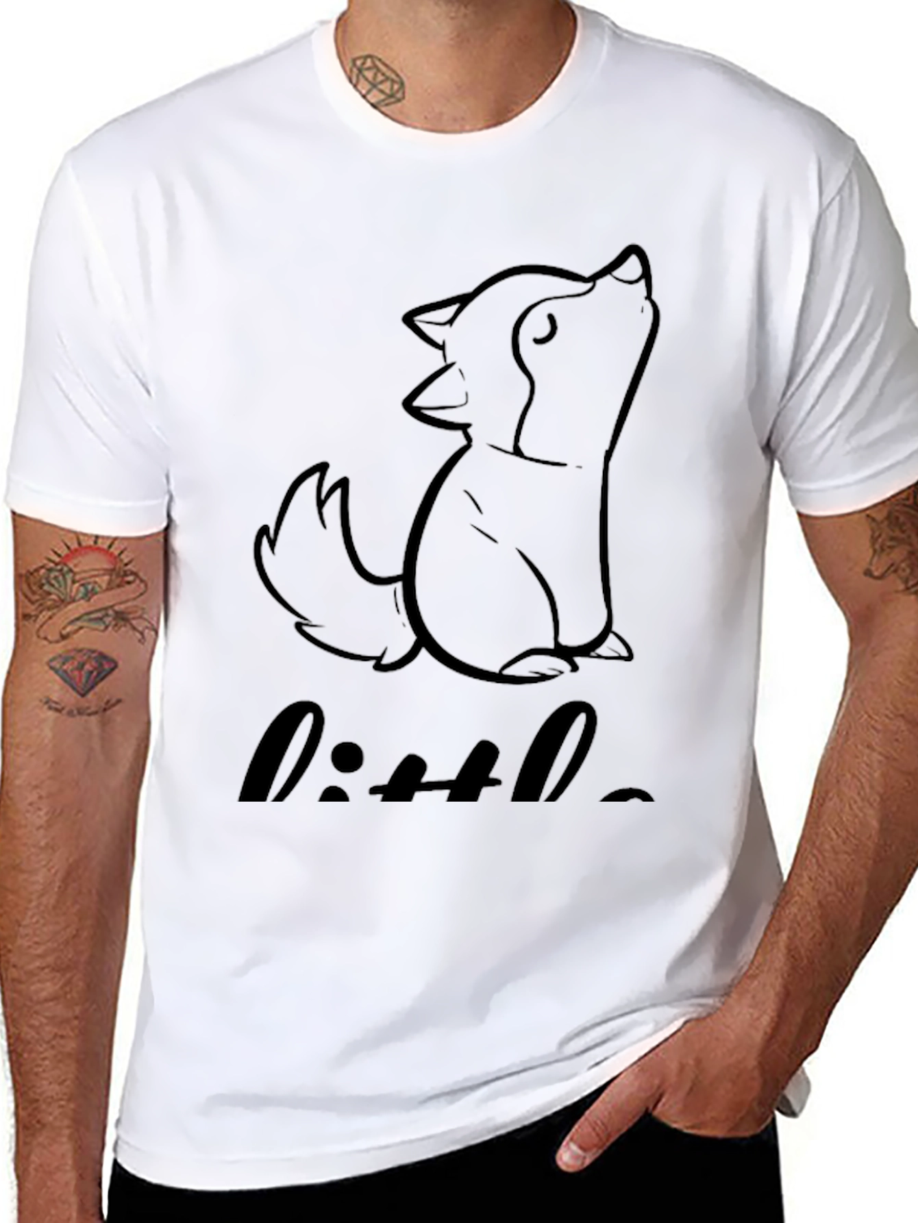 Little Wolf Graphic Tee - Black Cotton Blend