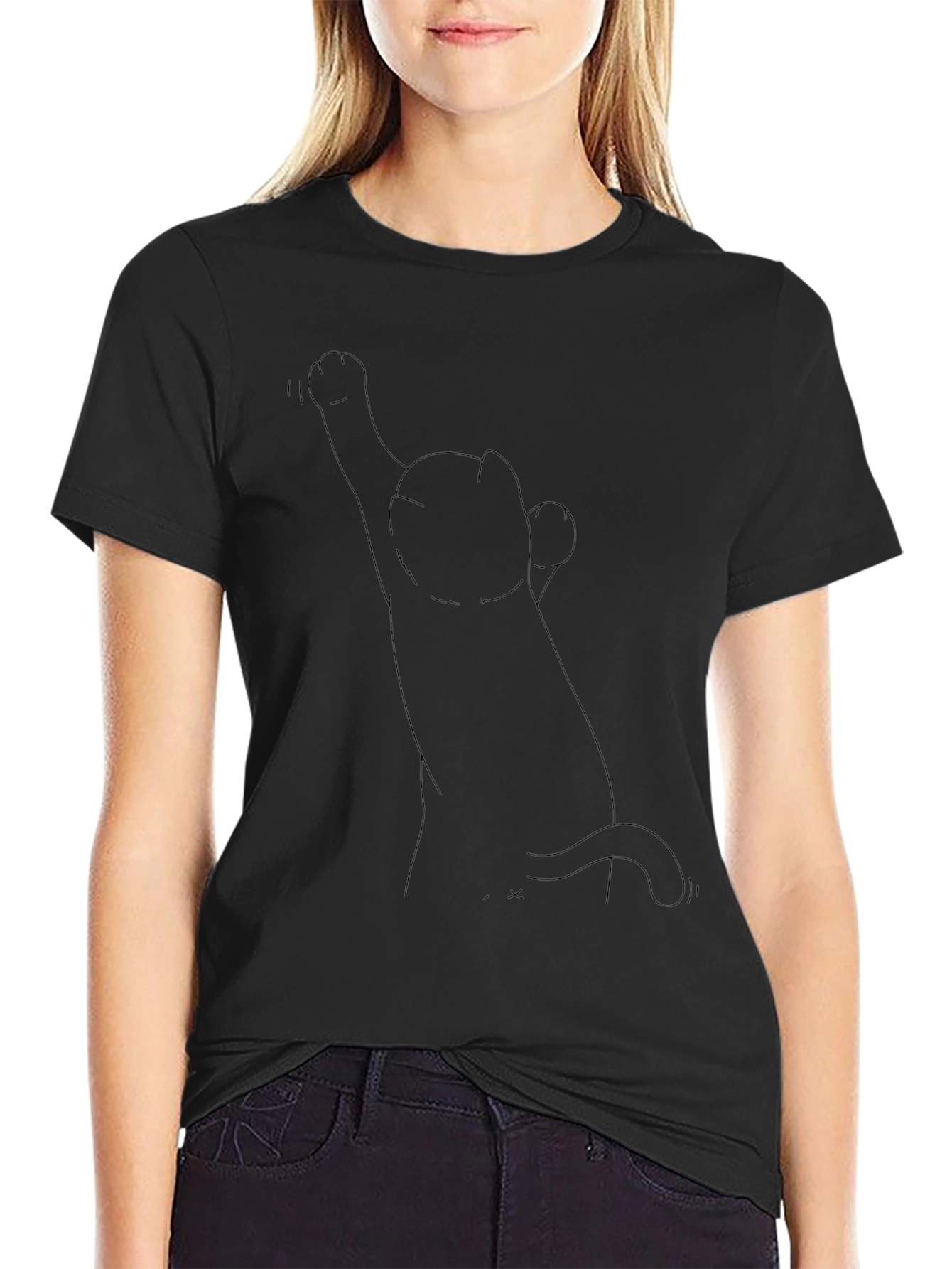 Mens Black T-Shirt with Cat Design