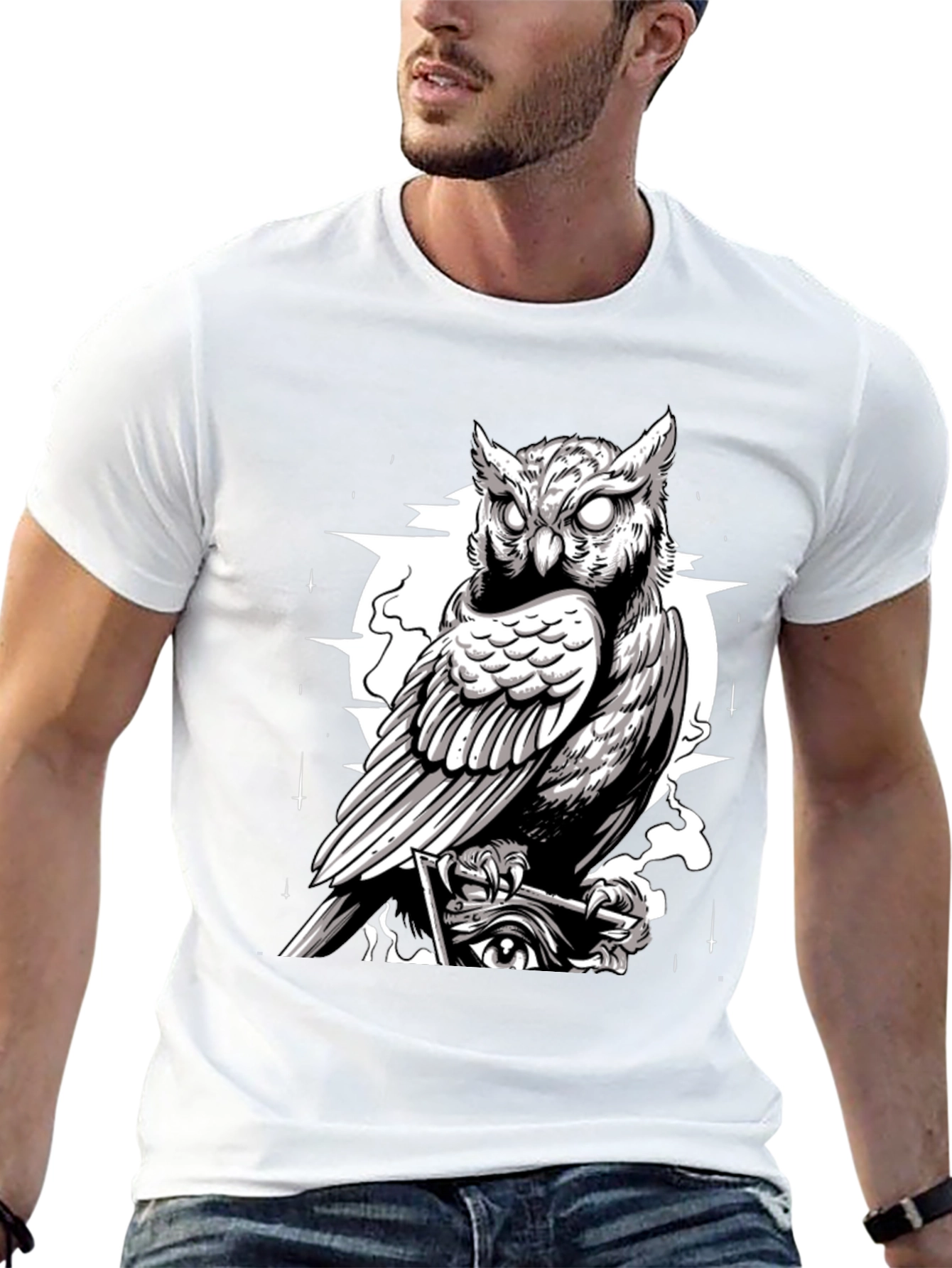 Owl Graphic Print Tee - Mens Black T-Shirt