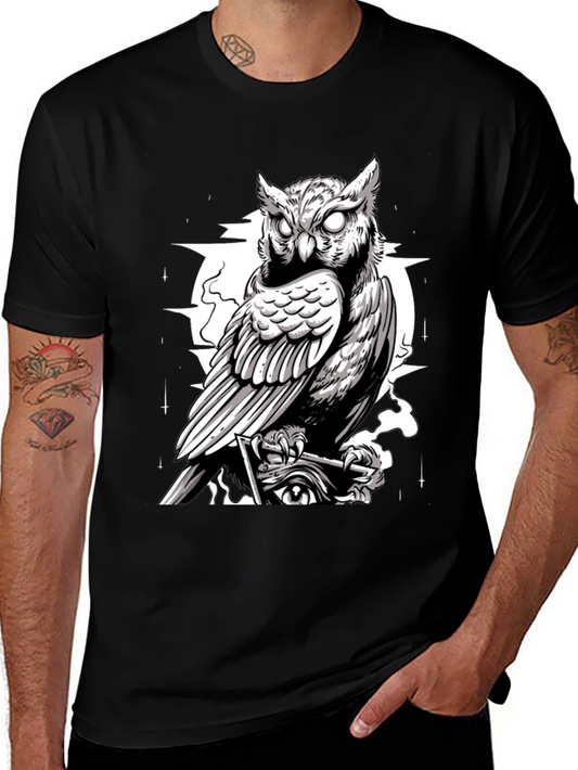 Owl Graphic Print Tee - Mens Black T-Shirt