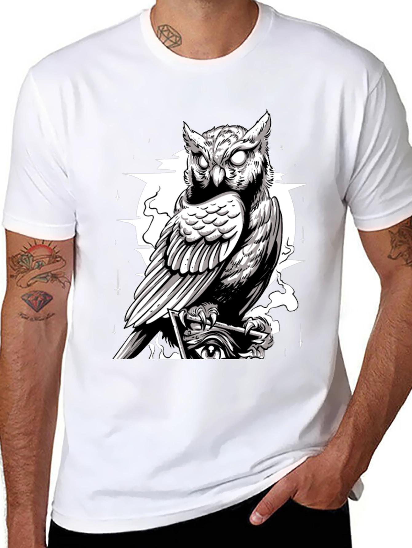 Owl Graphic Print Tee - Mens Black T-Shirt