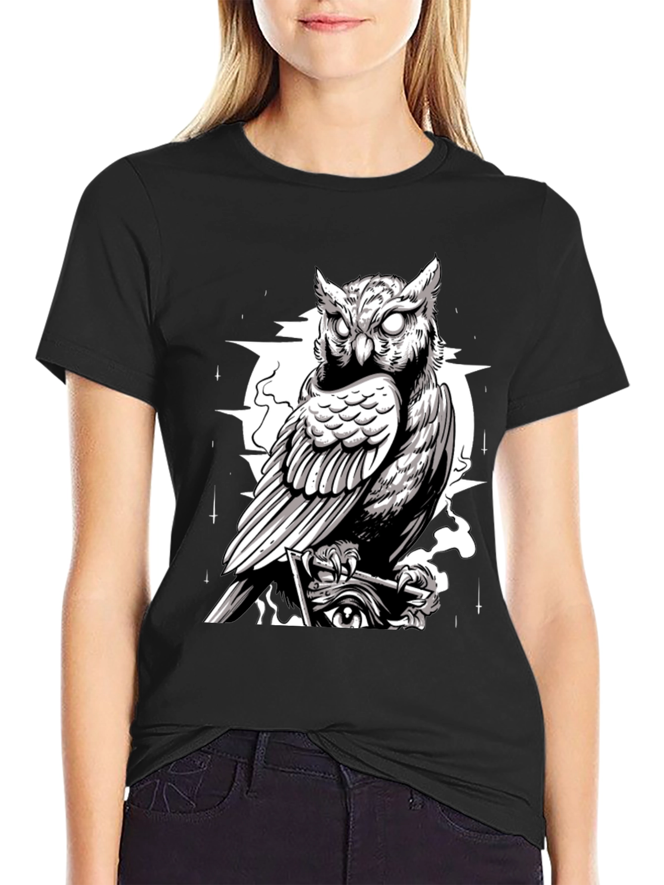Owl Graphic Print Tee - Mens Black T-Shirt