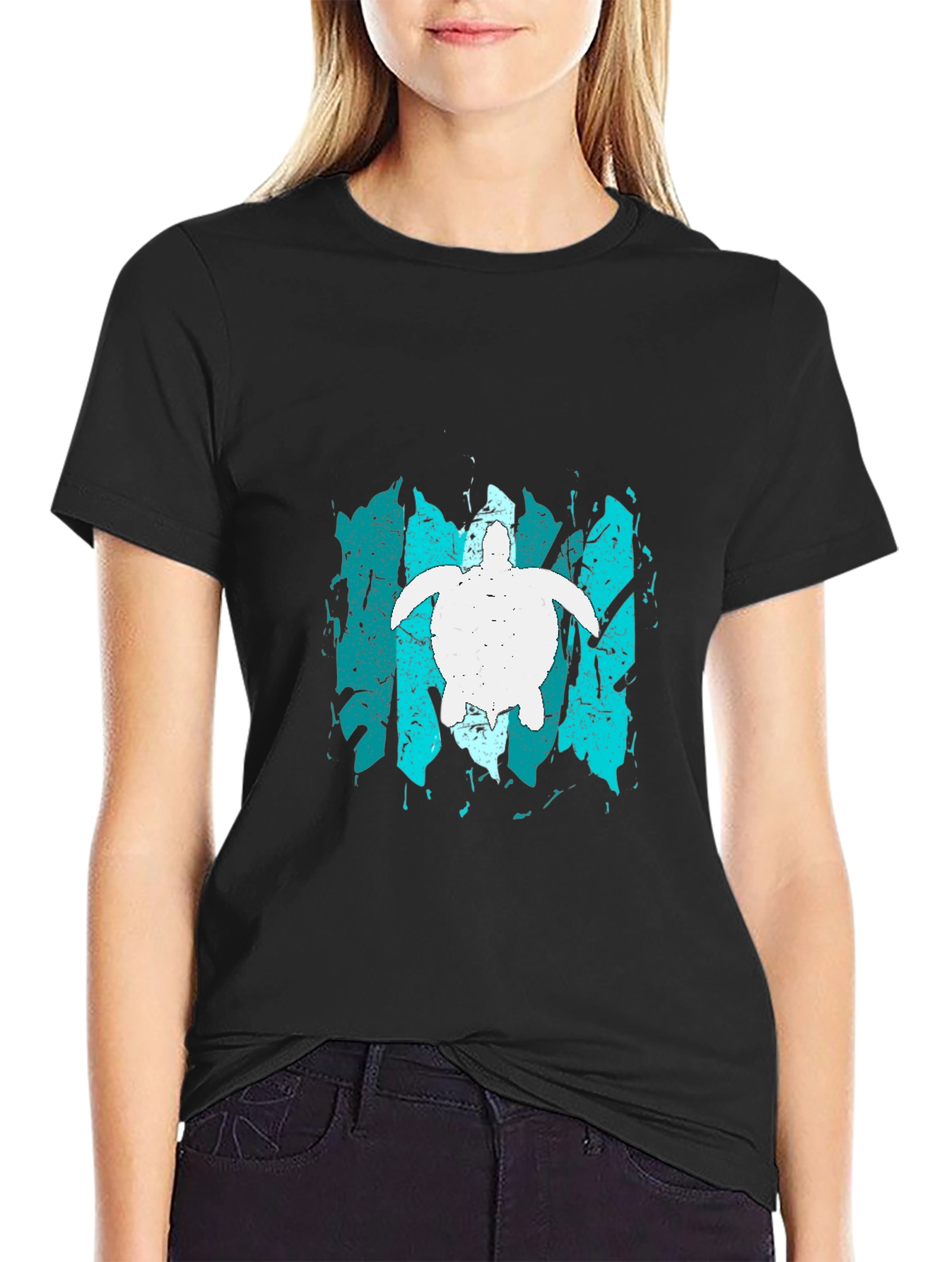 Turtle Graphic Tee - Black Cotton Casual Top