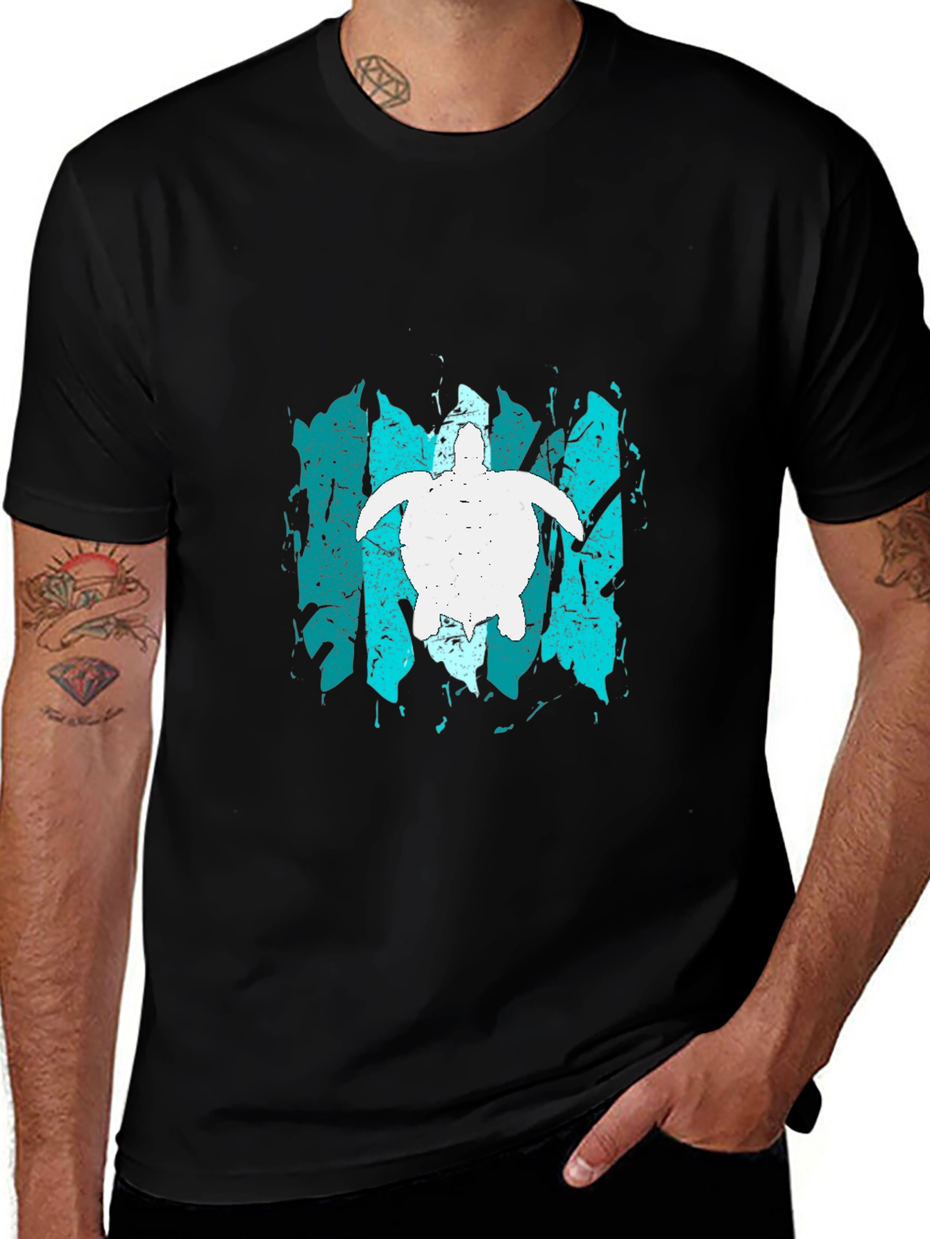 Turtle Graphic Tee - Black Cotton Casual Top