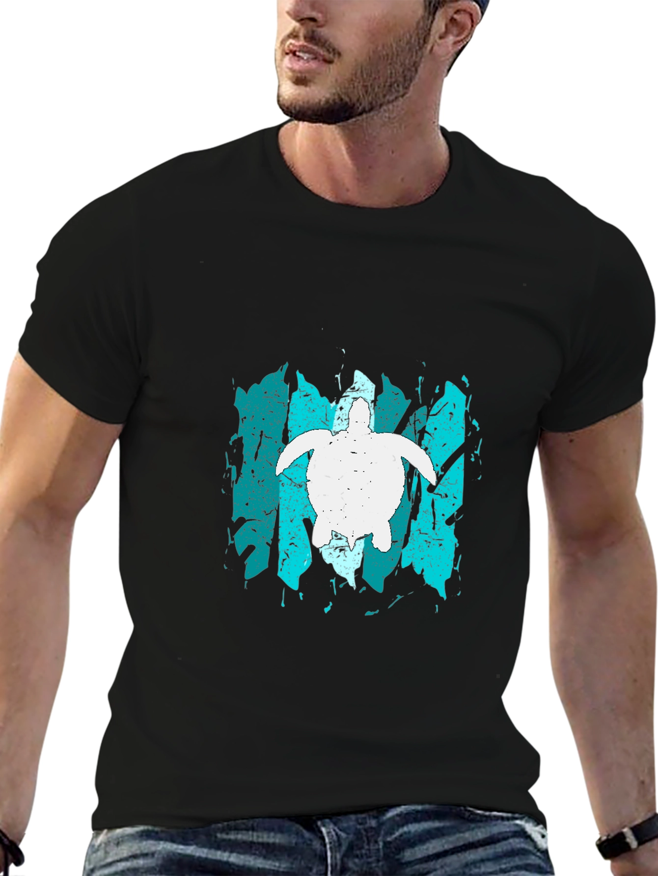 Turtle Graphic Tee - Black Cotton Casual Top