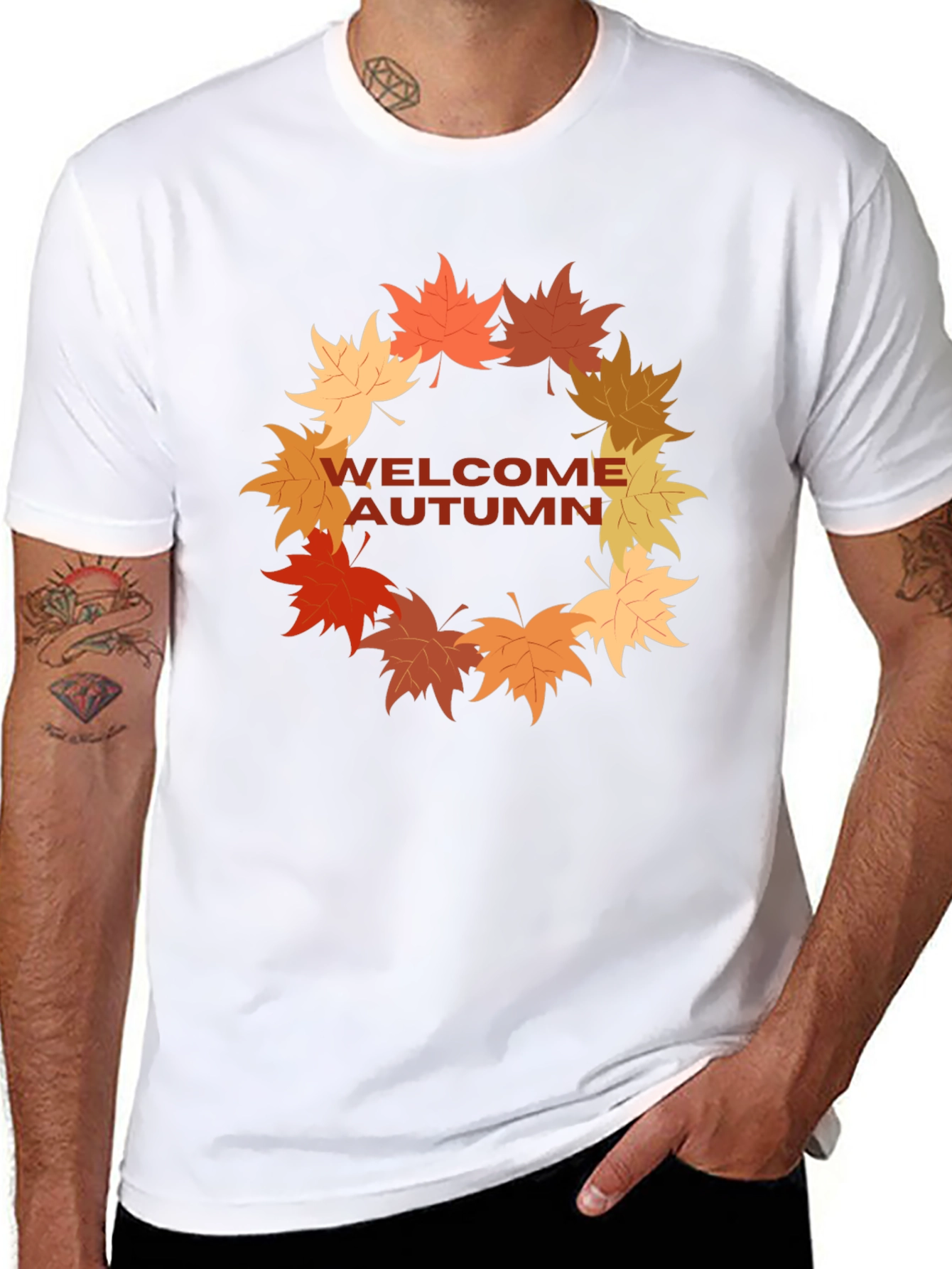 Welcome Autumn T-Shirt Fall Leaves Wreath Design