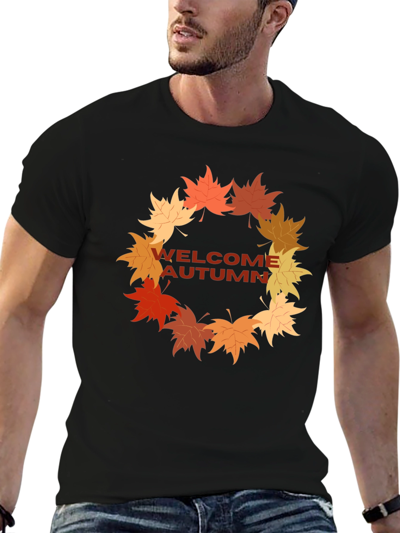 Welcome Autumn T-Shirt Fall Leaves Wreath Design