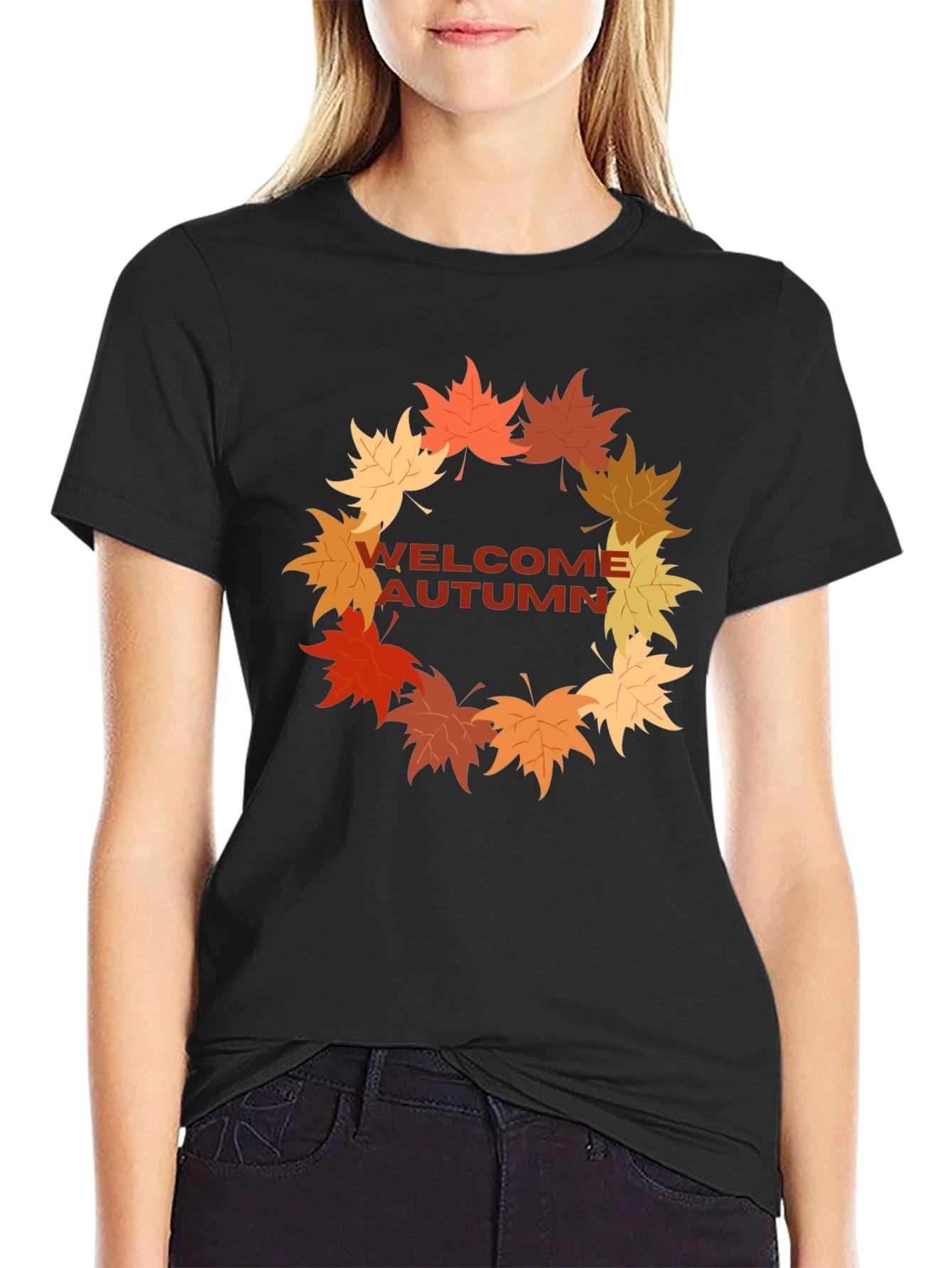 Welcome Autumn T-Shirt Fall Leaves Wreath Design