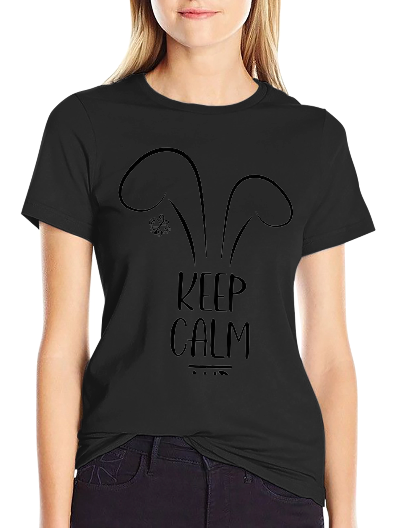 Keep Calm Bunny Ears Black Graphic Tee