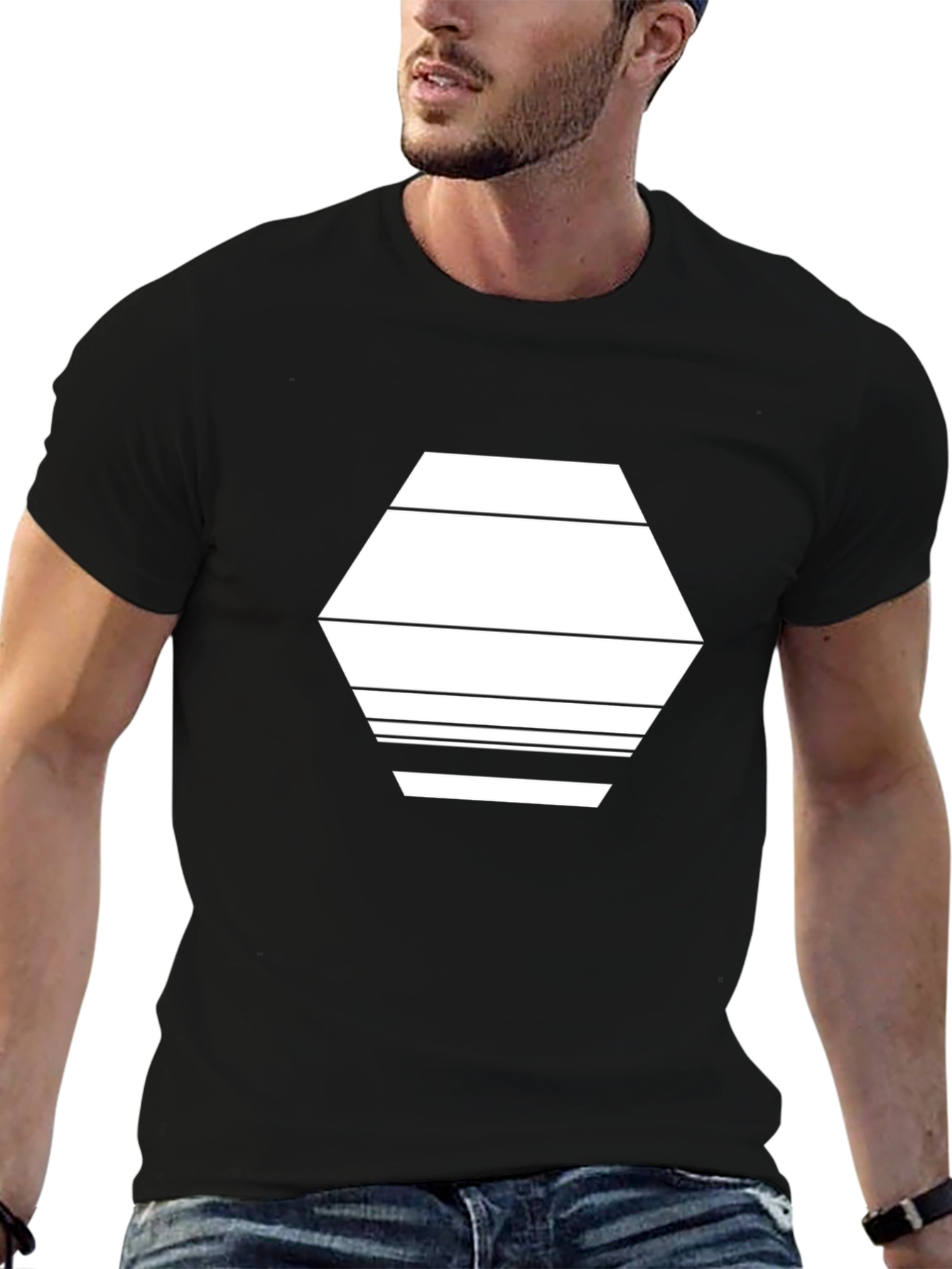 Modern Hexagon Graphic Tee - Black Cotton Blend