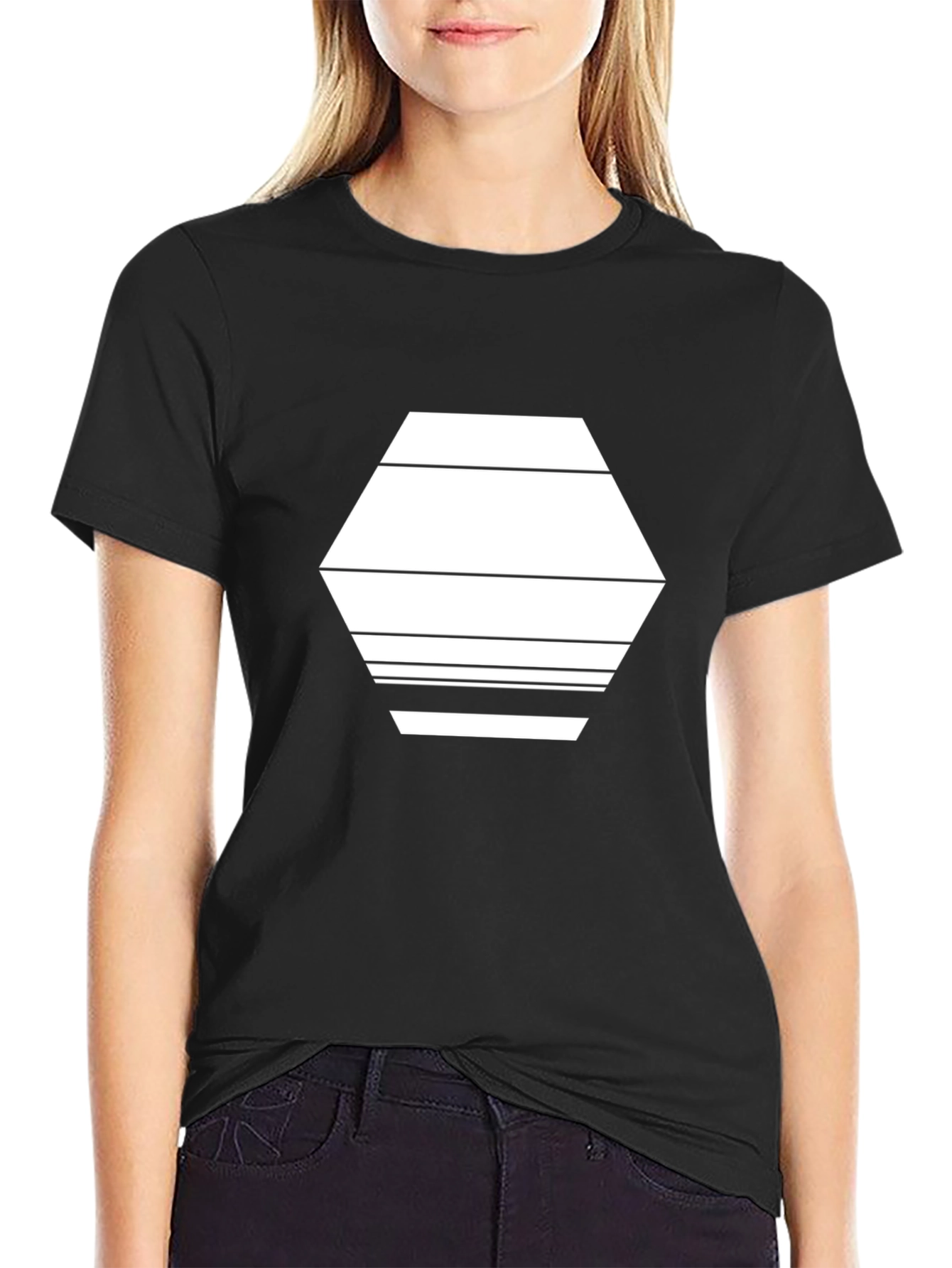 Modern Hexagon Graphic Tee - Black Cotton Blend