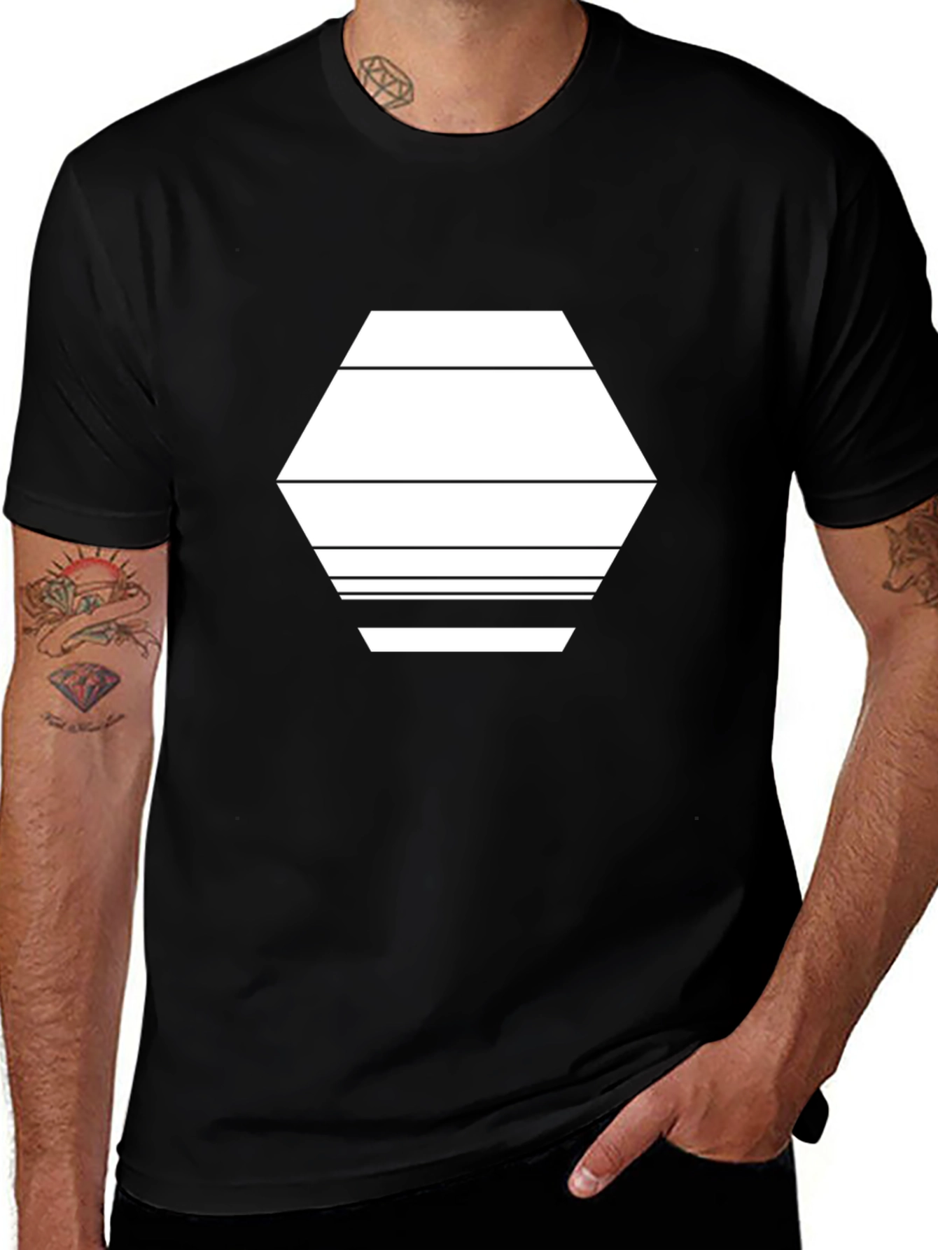 Modern Hexagon Graphic Tee - Black Cotton Blend